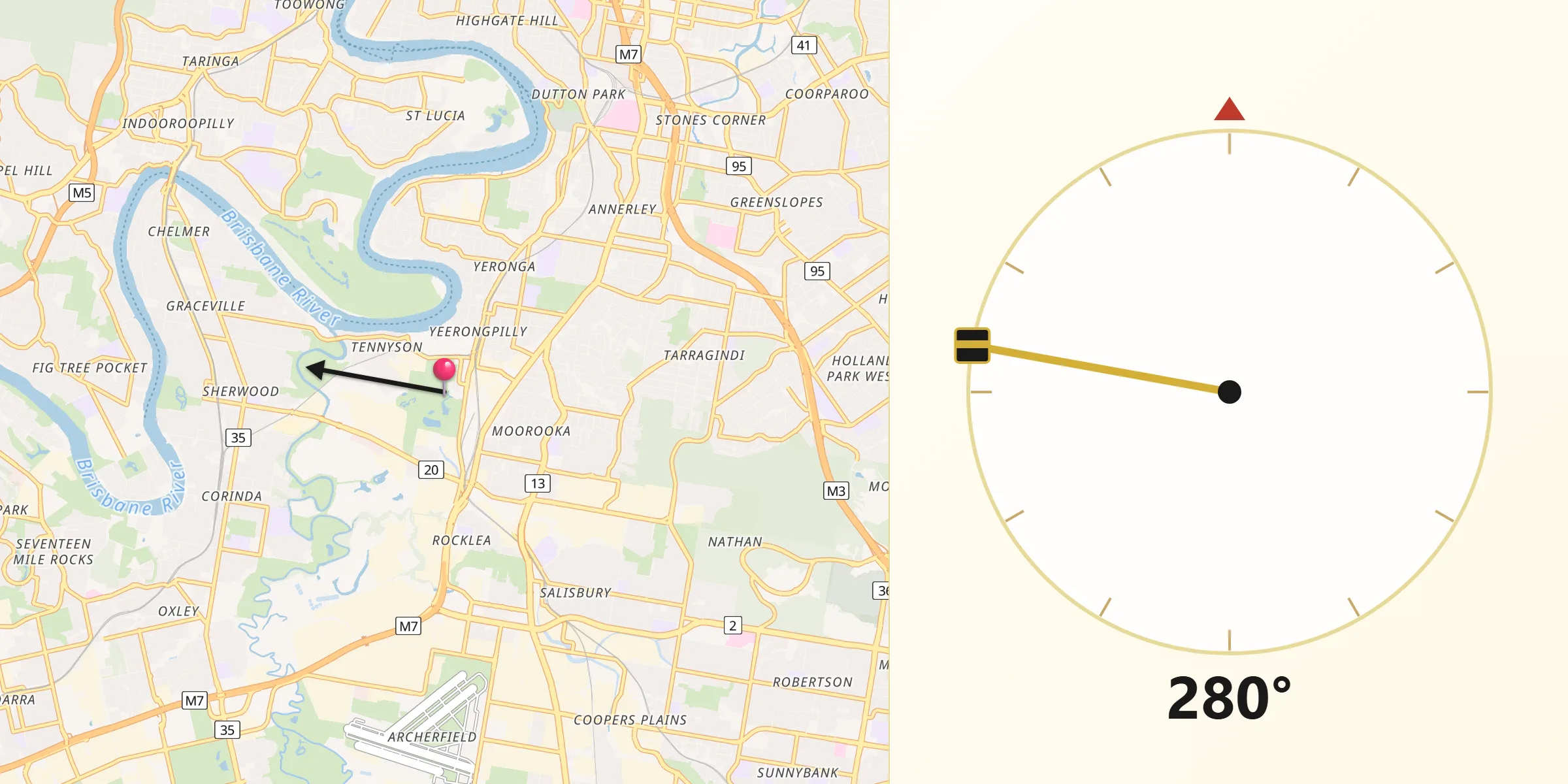 Qibla Direction from Yeerongpilly