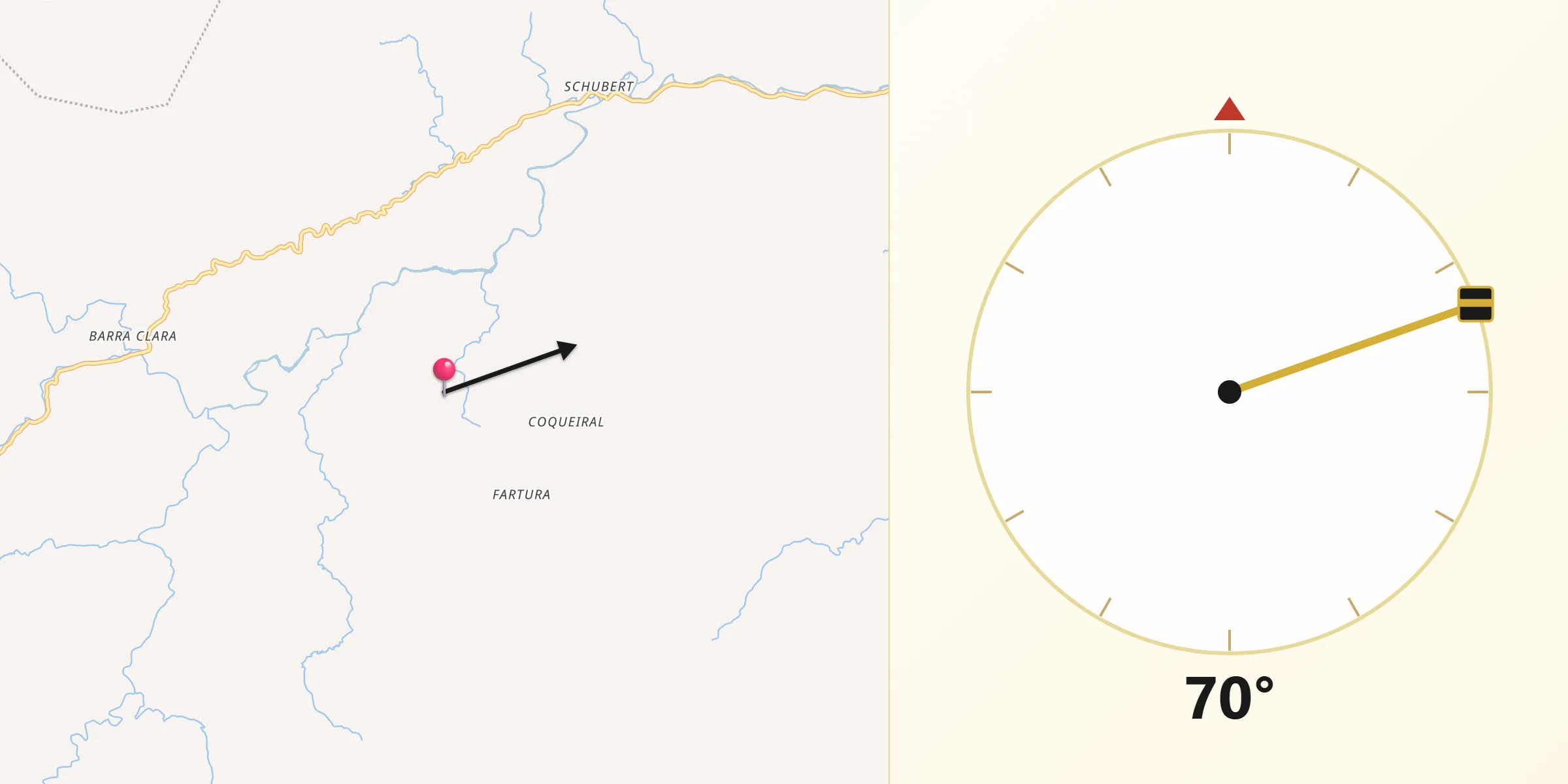 Direção da Qibla a partir de Angelina