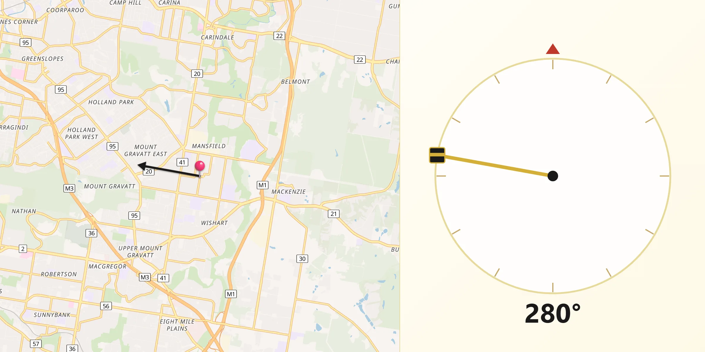 Qibla Direction from Mansfield