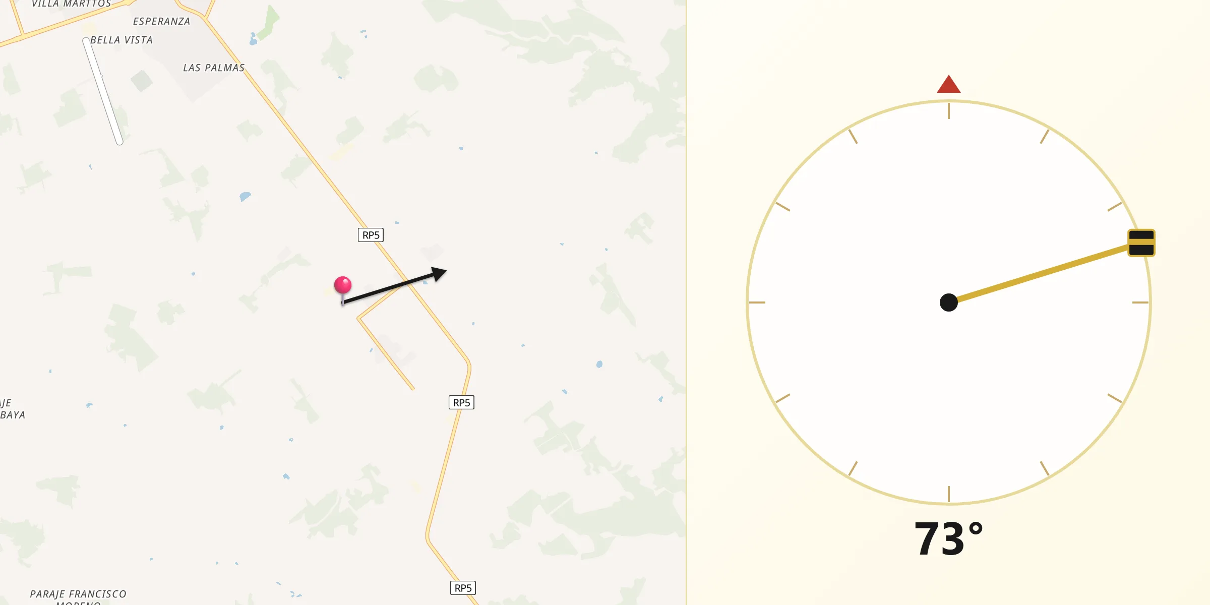 Dirección de la Qibla desde Departamento de Oberá