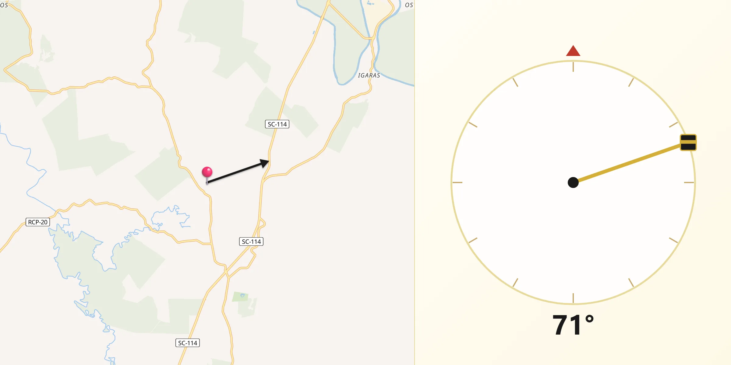 Direção da Qibla a partir de Palmeira