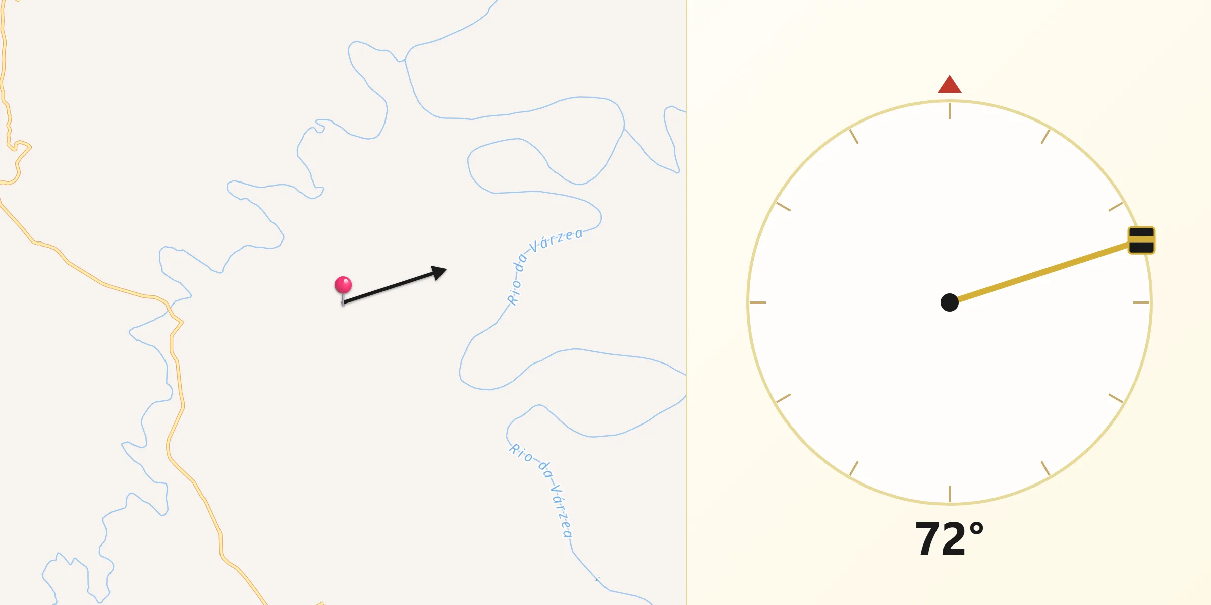 Direção da Qibla a partir de Novo Tiradentes