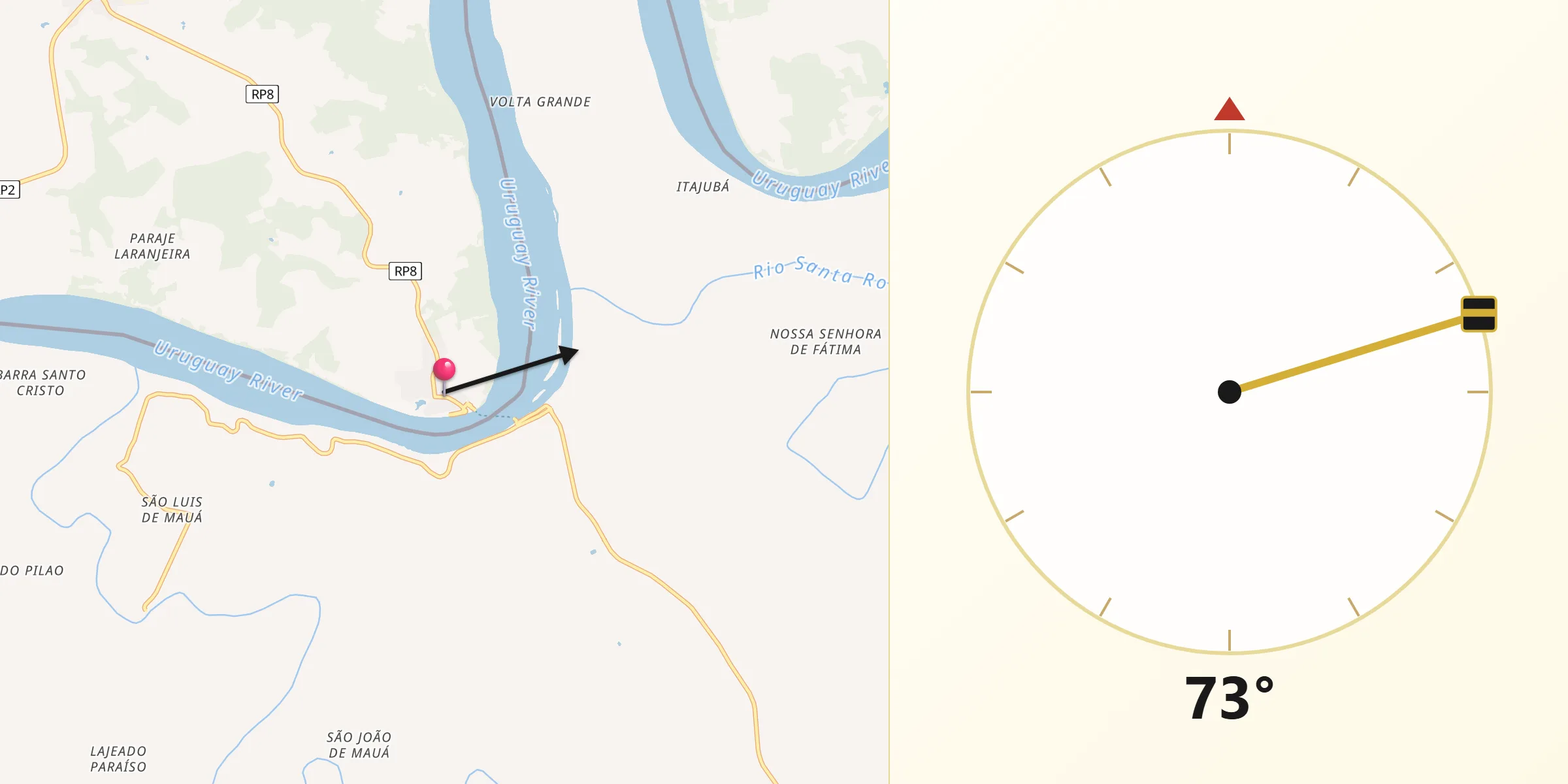 Dirección de la Qibla desde Alba Posse