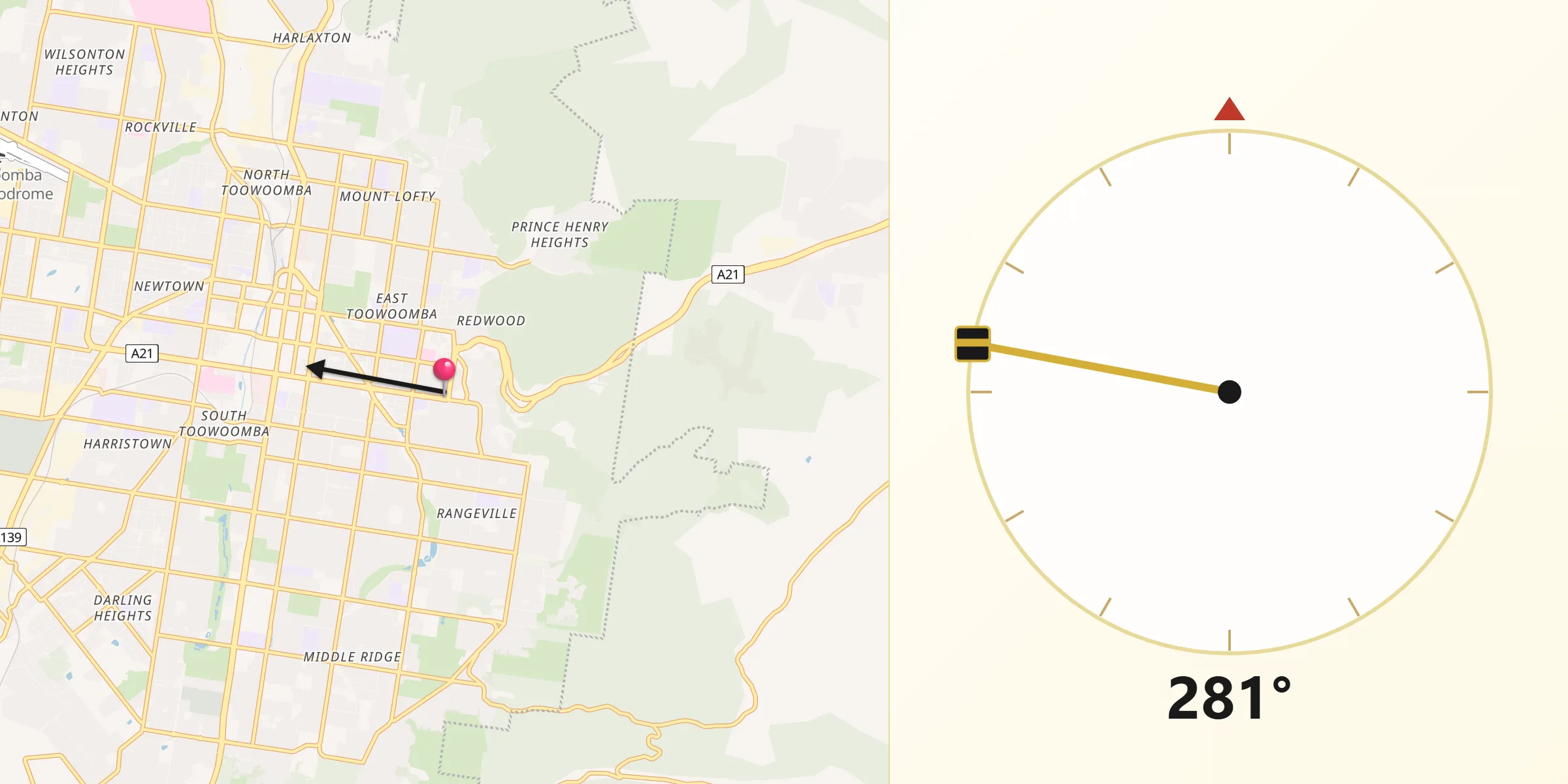 Qibla Direction from East Toowoomba