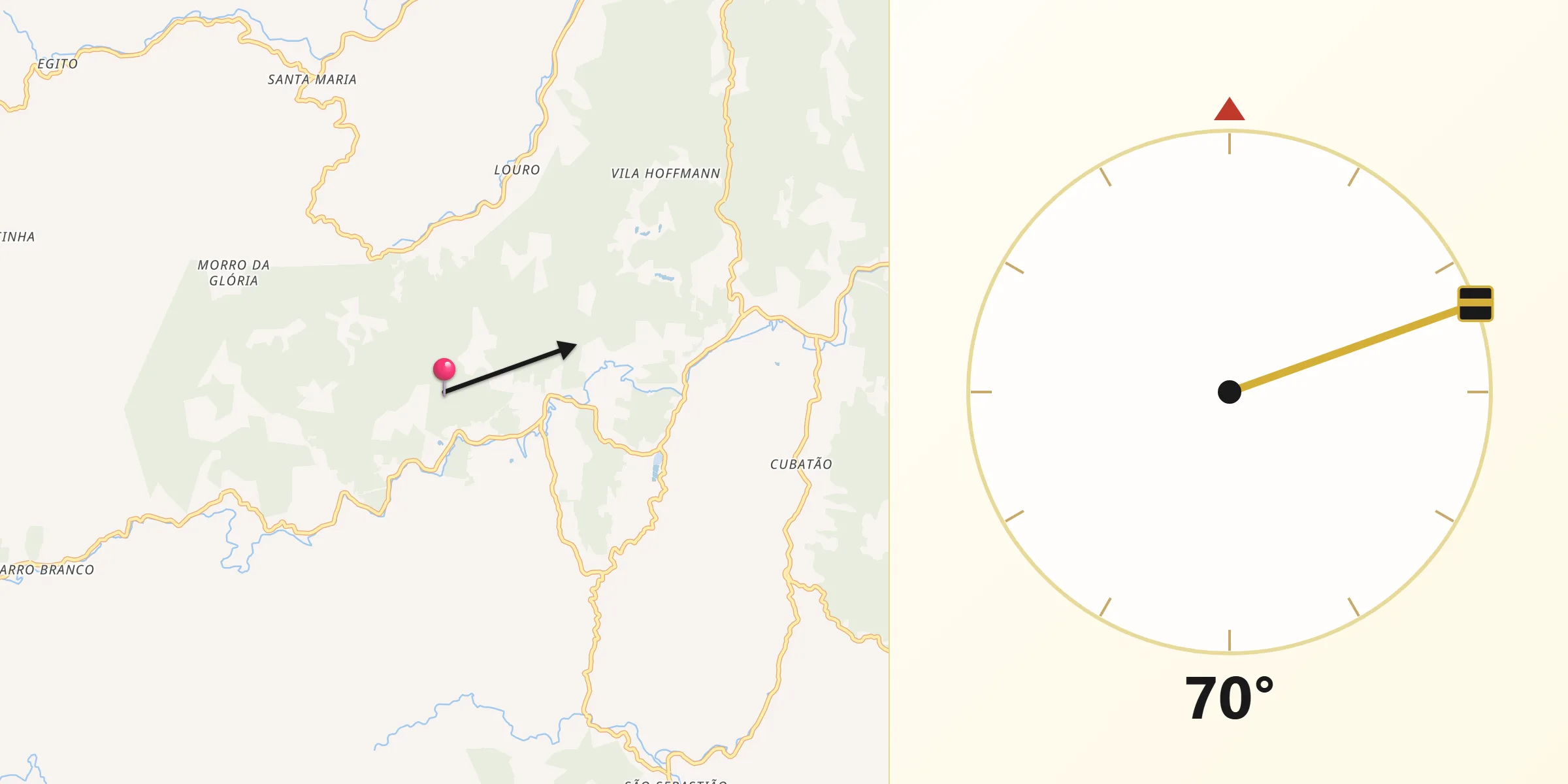 Direção da Qibla a partir de São Pedro de Alcântara