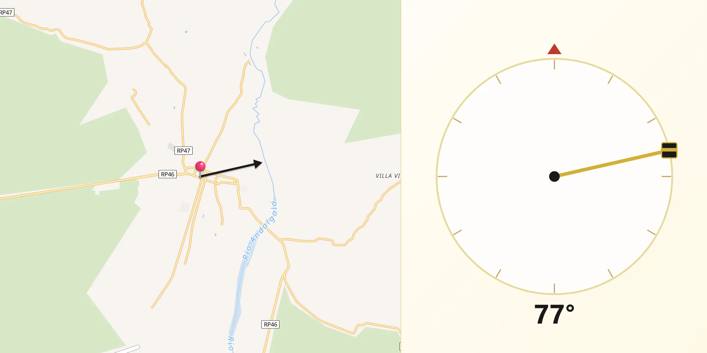 Dirección de la Qibla desde Andalgalá