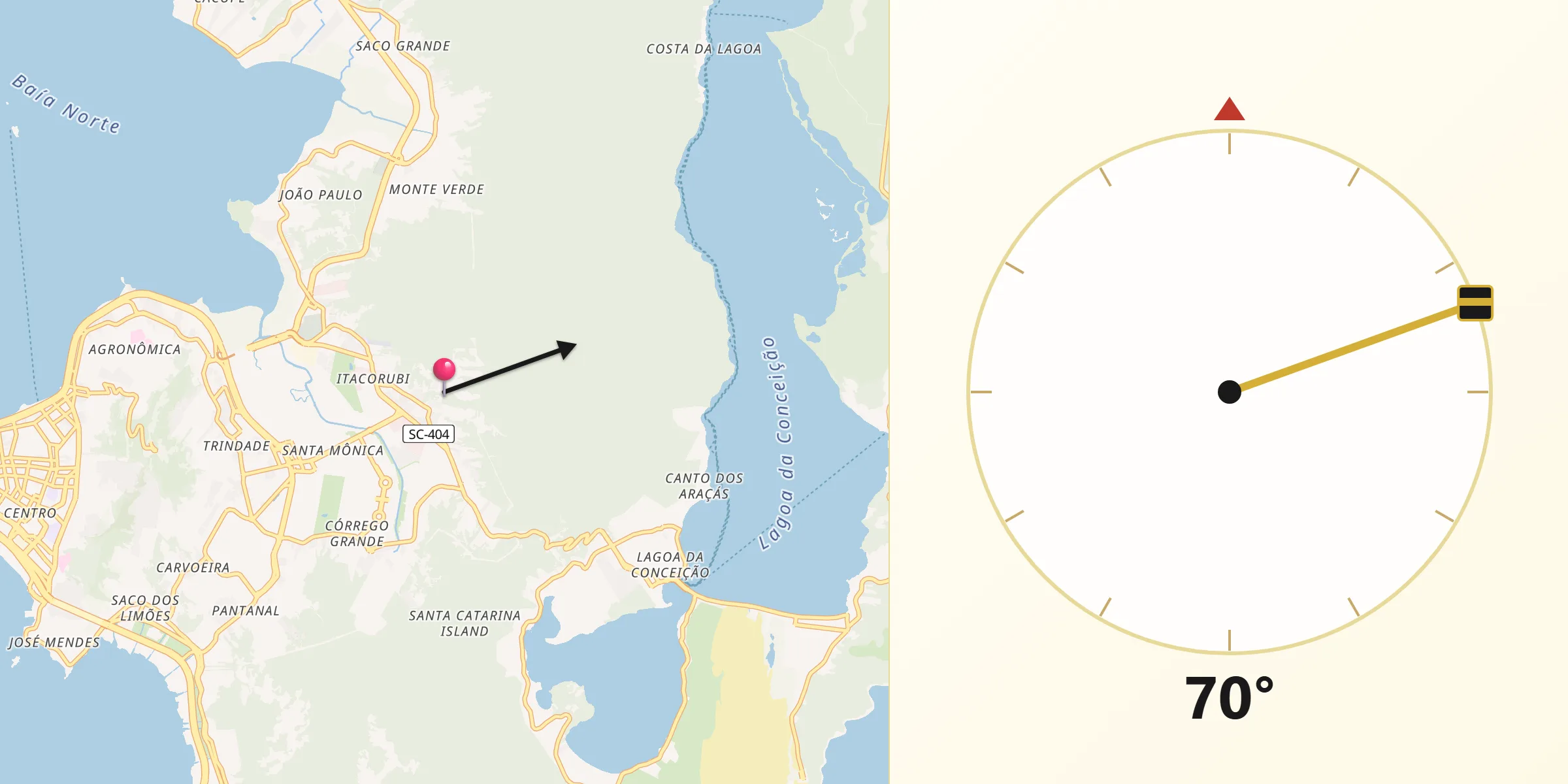 Direção da Qibla a partir de Itacorubi