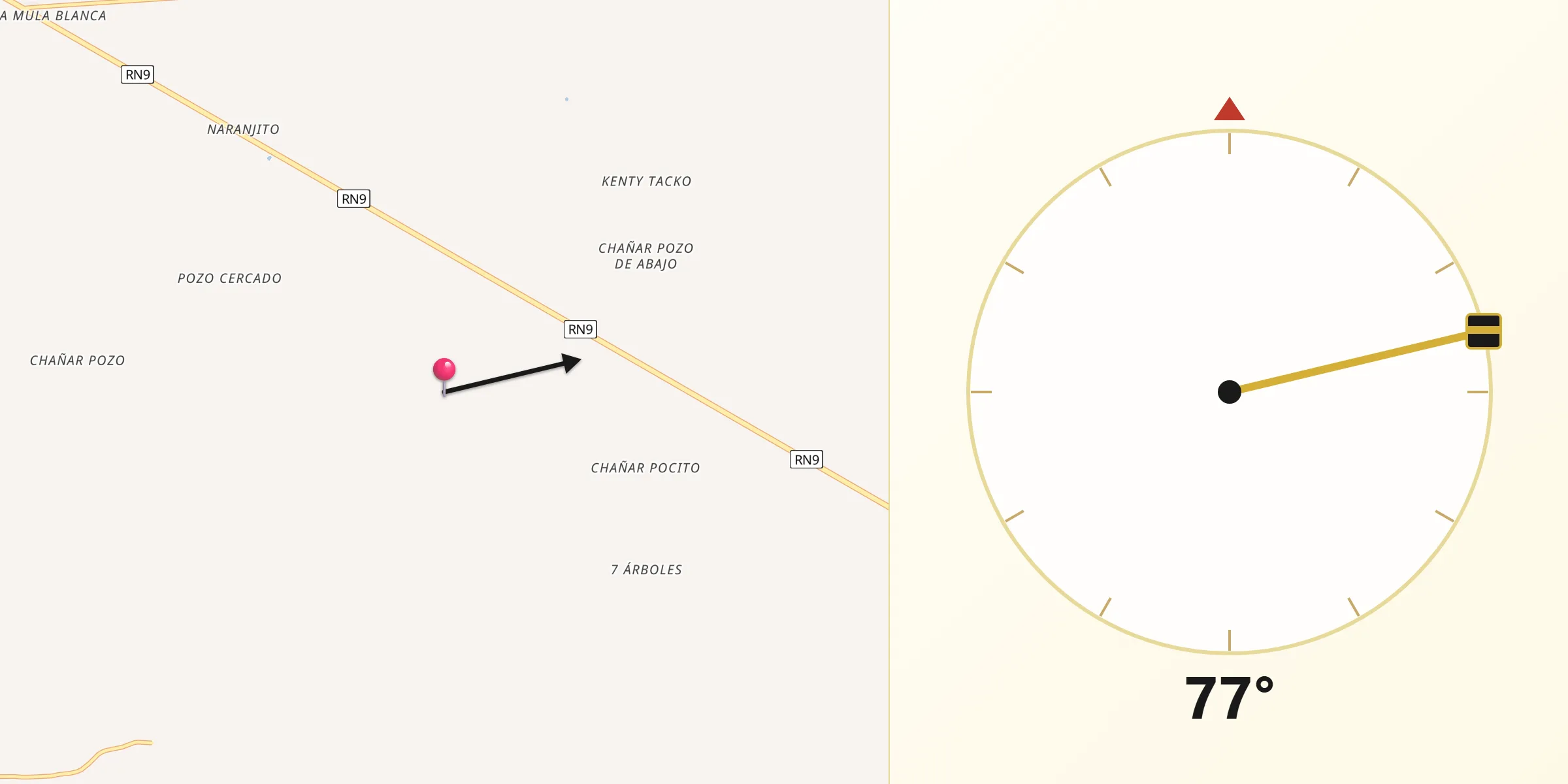 Dirección de la Qibla desde Departamento de Río Hondo