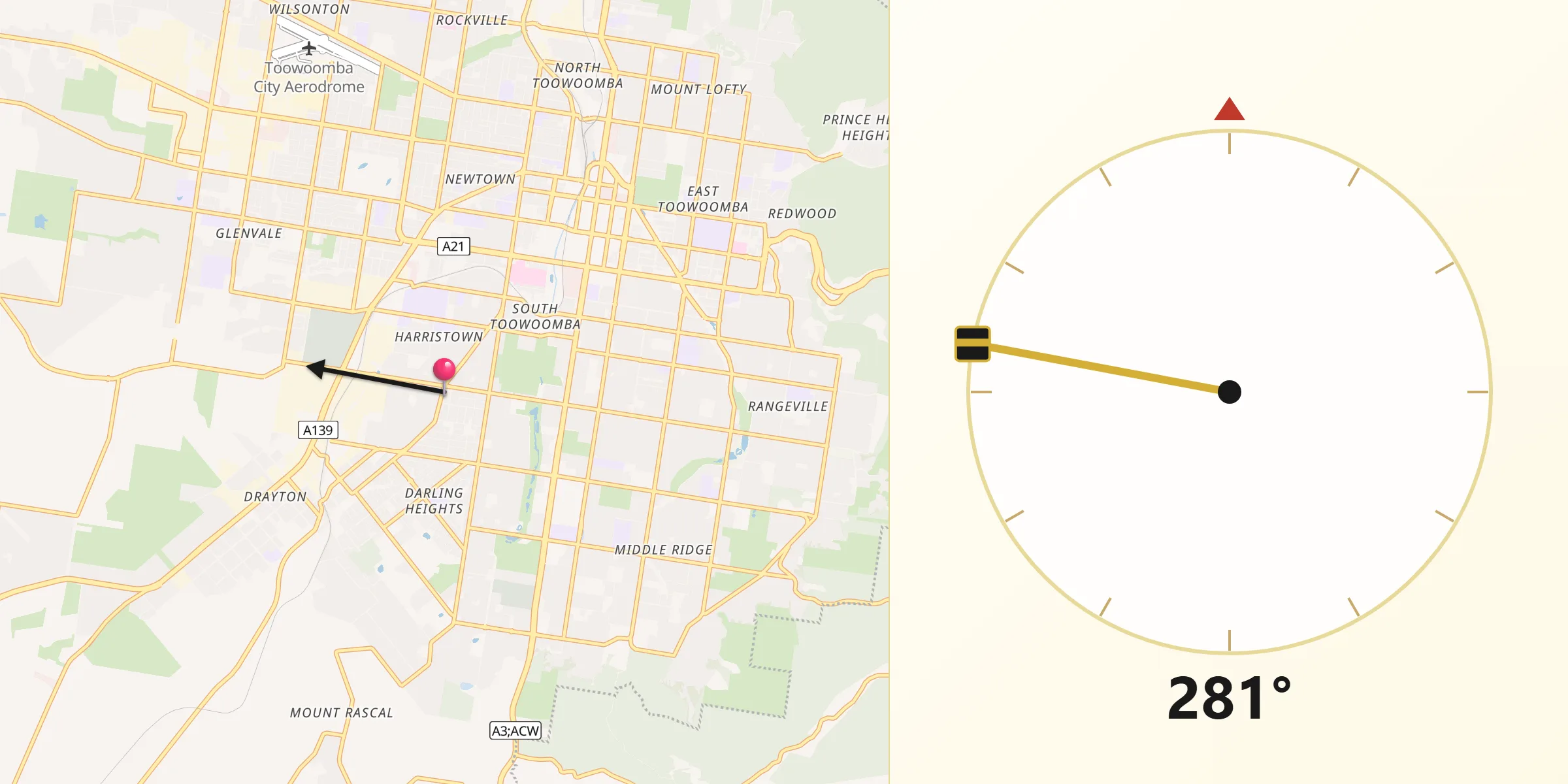 Qibla Direction from Harristown