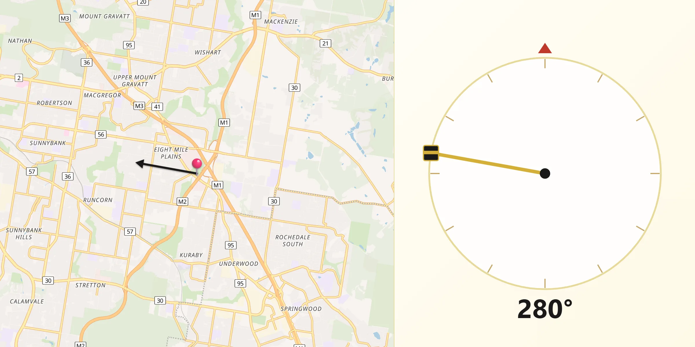 Qibla Direction from Eight Mile Plains