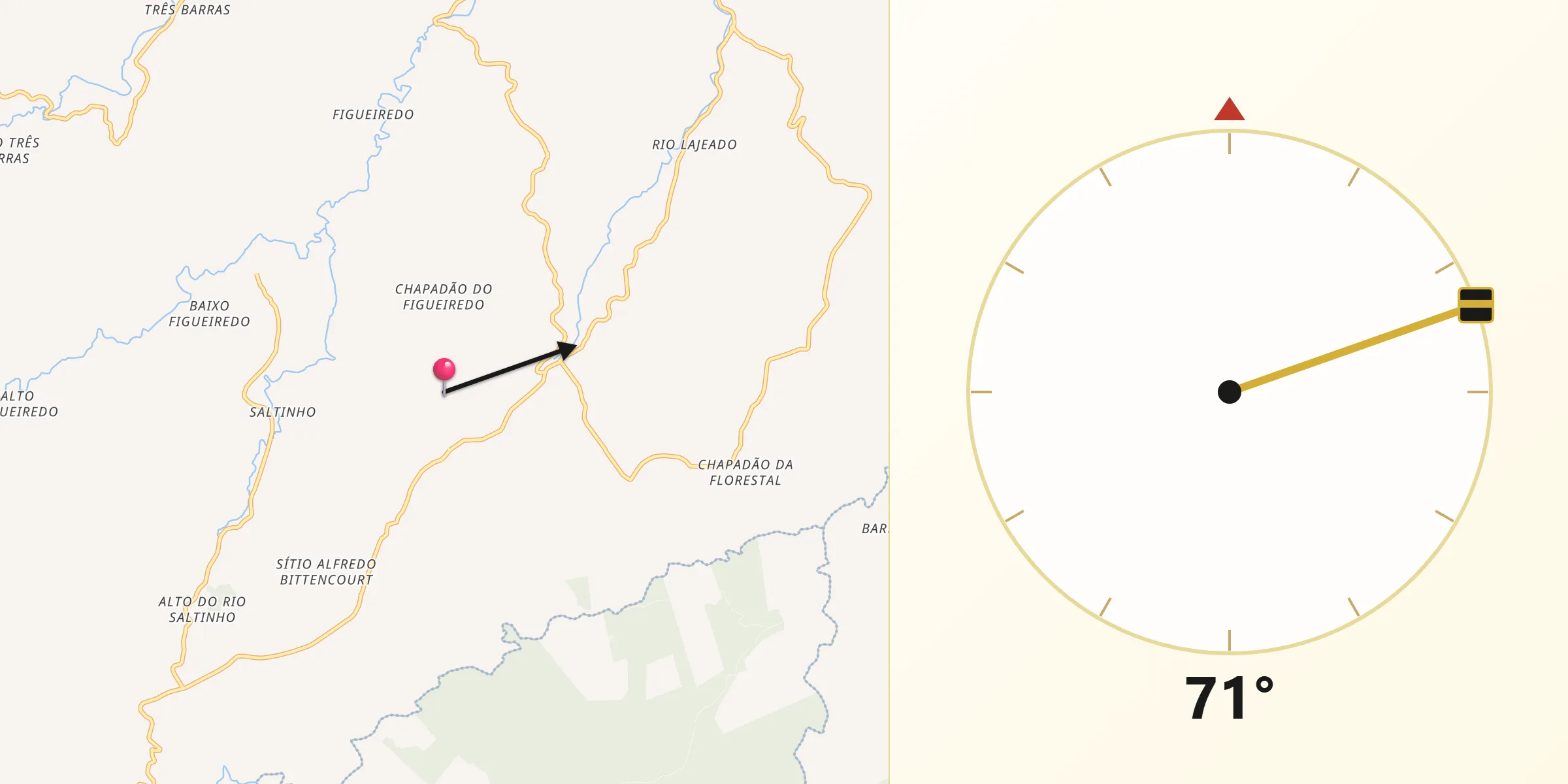 Direção da Qibla a partir de Chapadão do Lageado