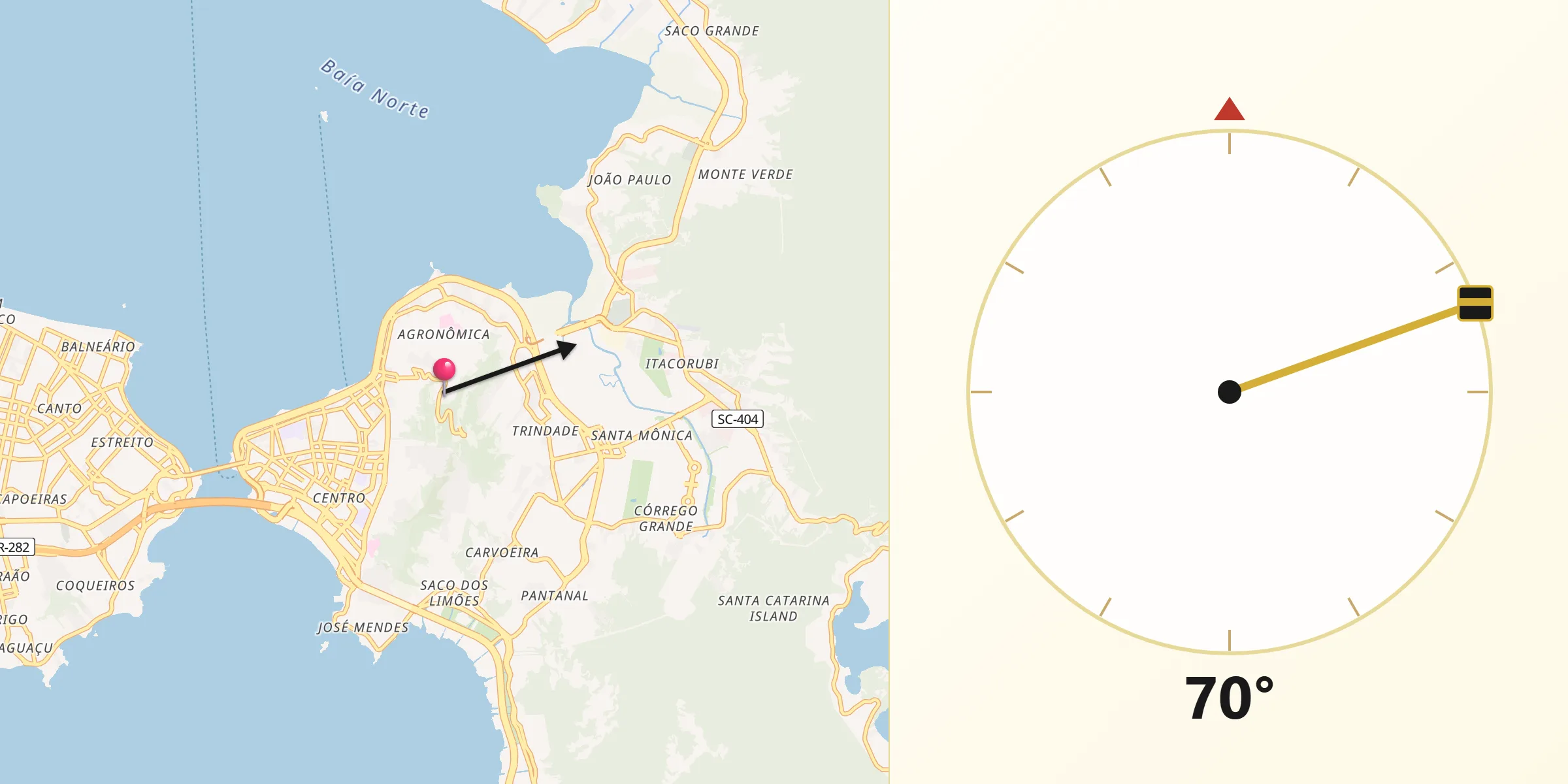 Direção da Qibla a partir de Morro da Cruz