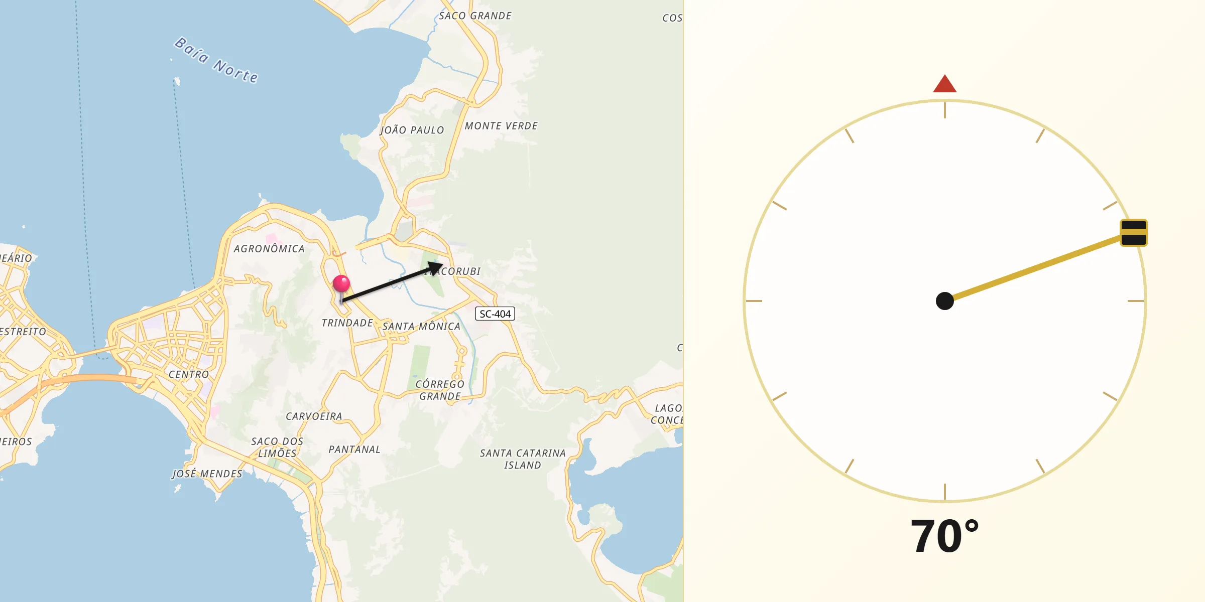Direção da Qibla a partir de Trindade