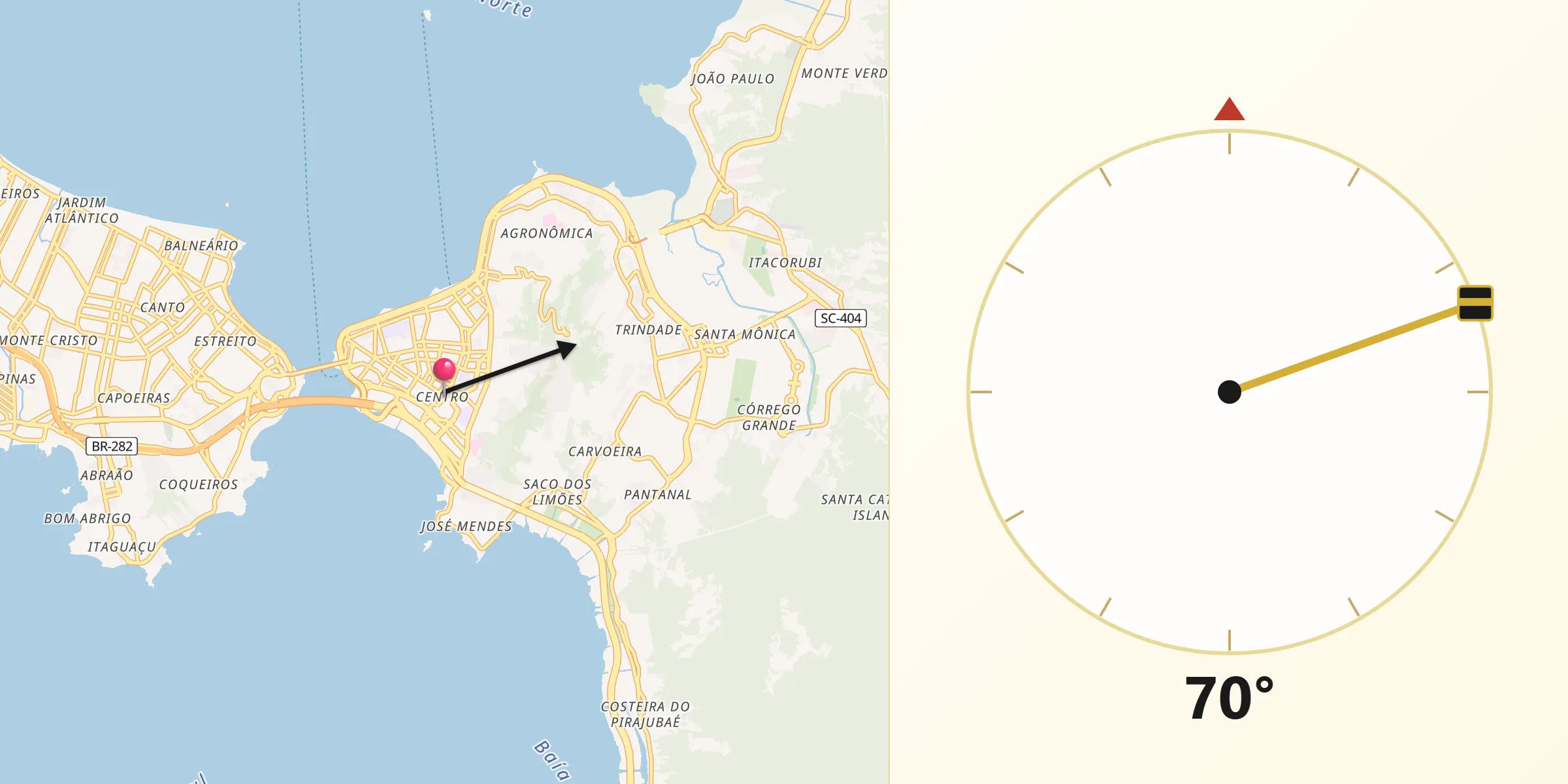 Direção da Qibla a partir de Florianópolis