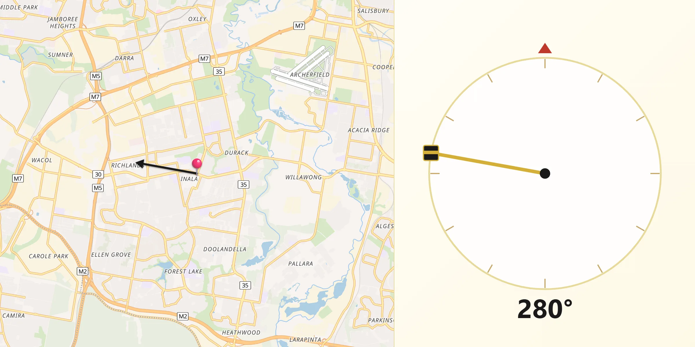 Qibla Direction from Inala
