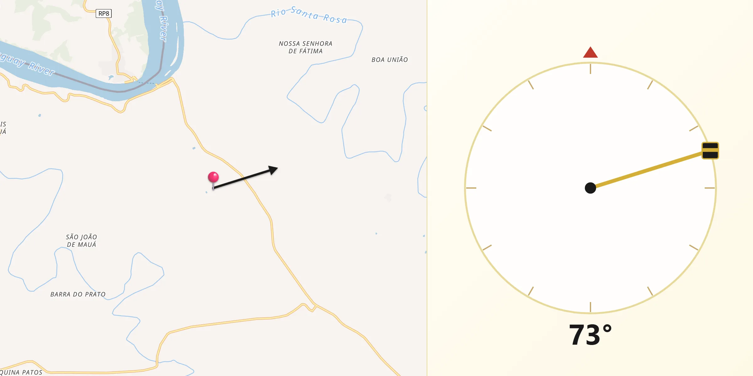 Direção da Qibla a partir de Porto Mauá
