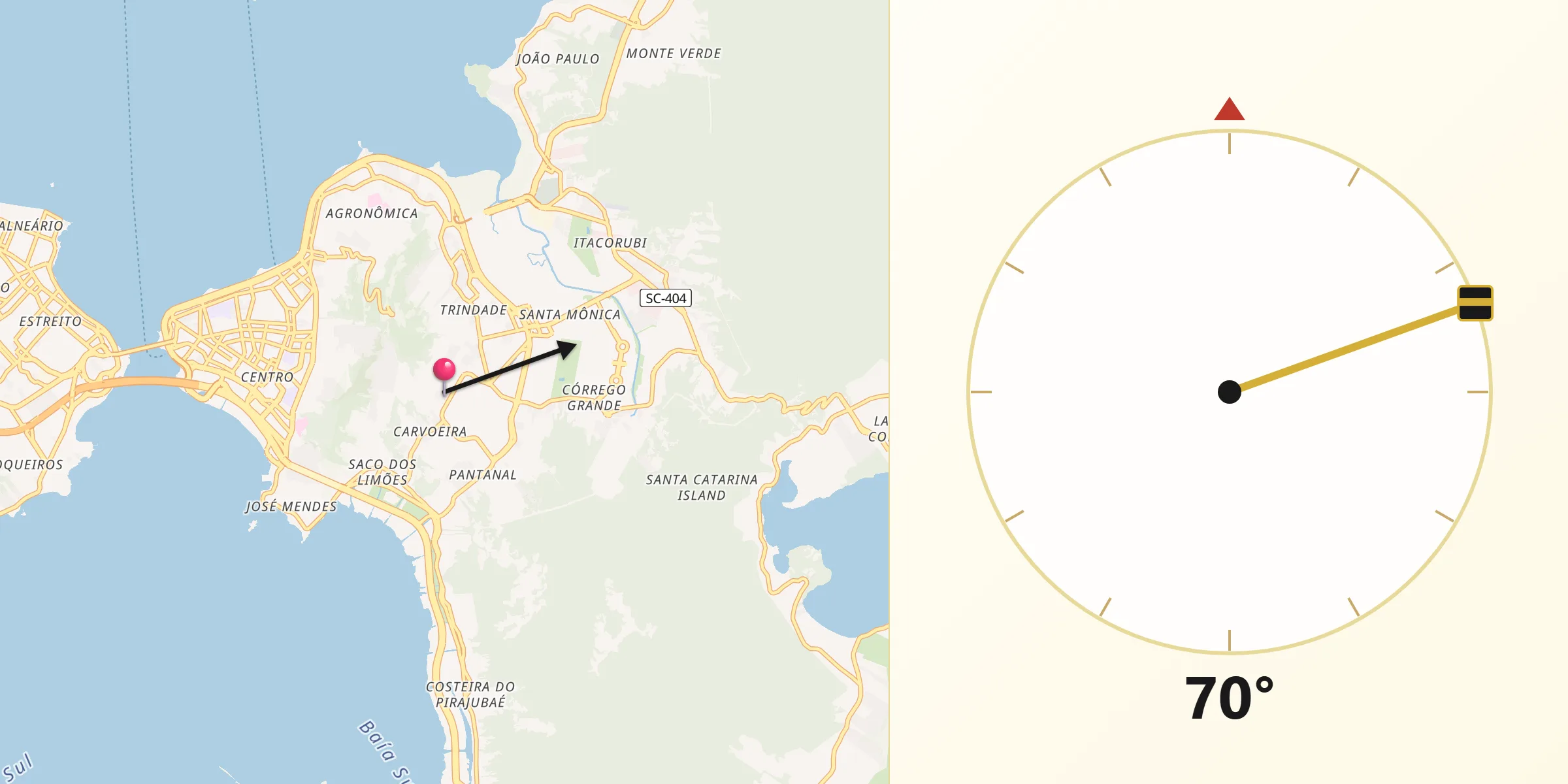 Direção da Qibla a partir de Carvoeira