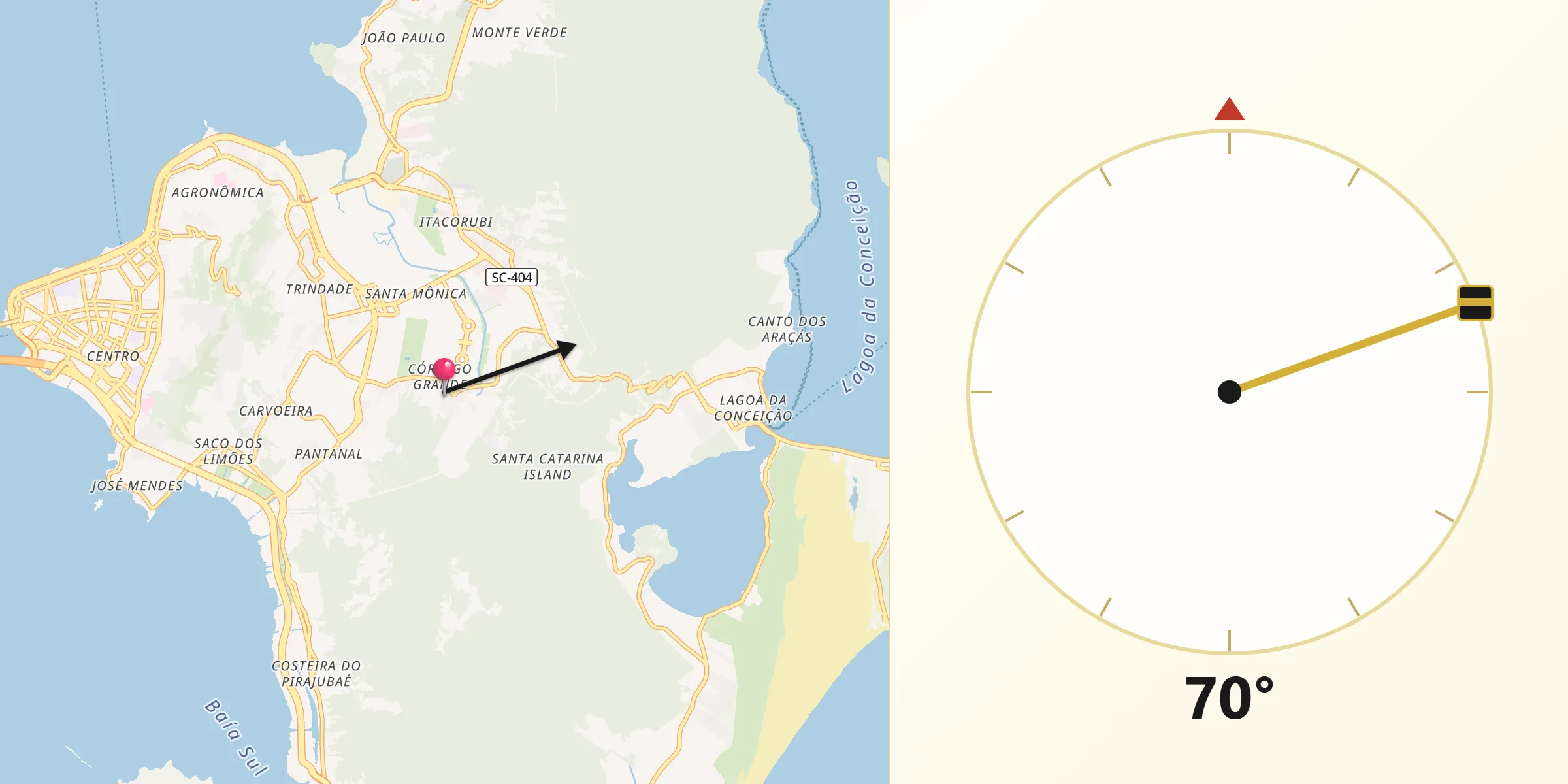 Direção da Qibla a partir de Corrego Grande