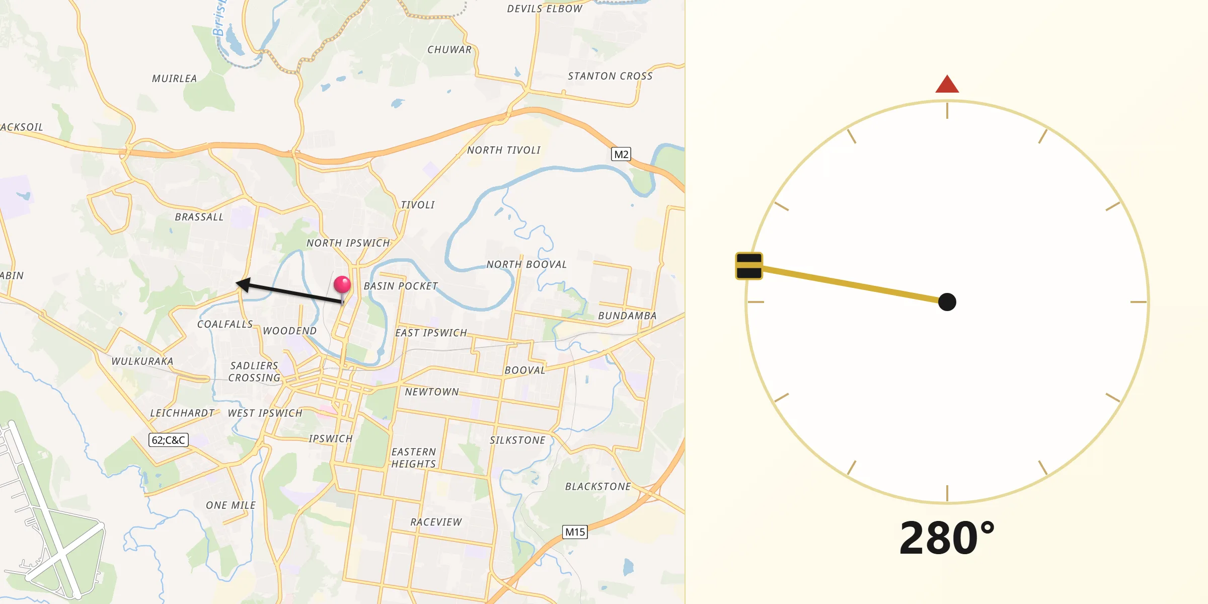 Qibla Direction from North Ipswich