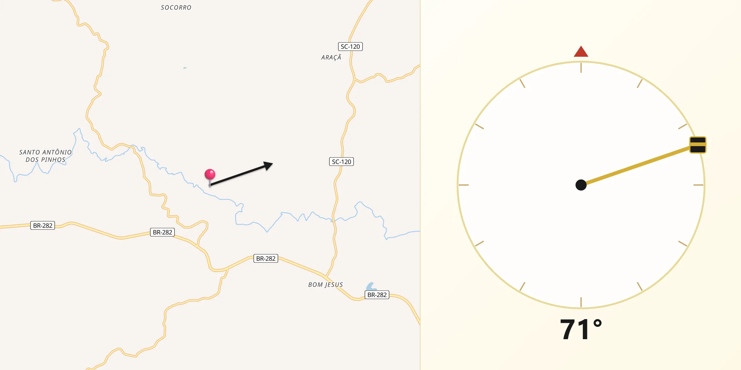 Direção da Qibla a partir de São José do Cerrito