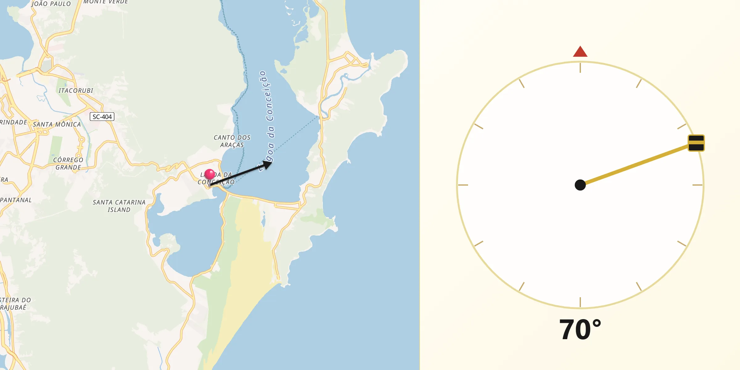 Direção da Qibla a partir de Lagoa