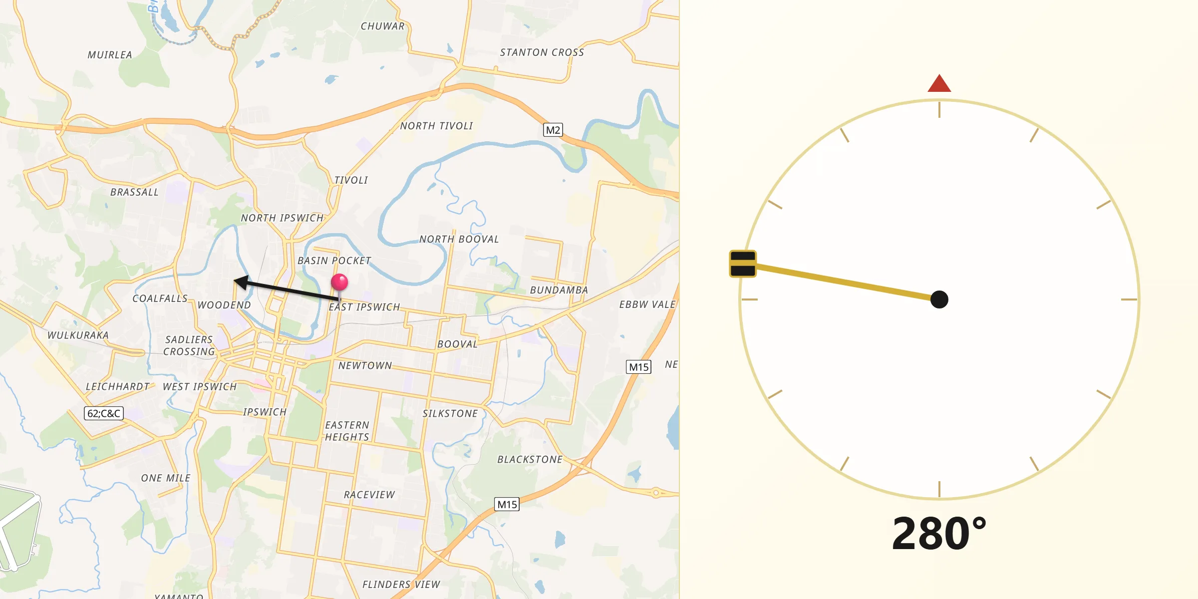Qibla Direction from East Ipswich