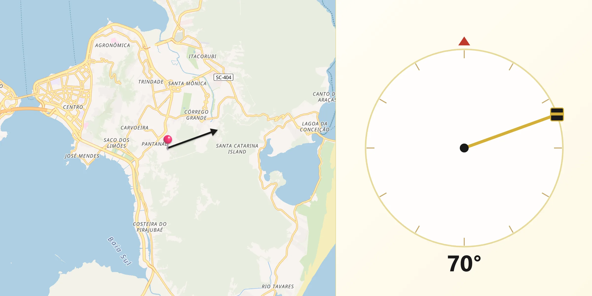 Direção da Qibla a partir de Pantanal