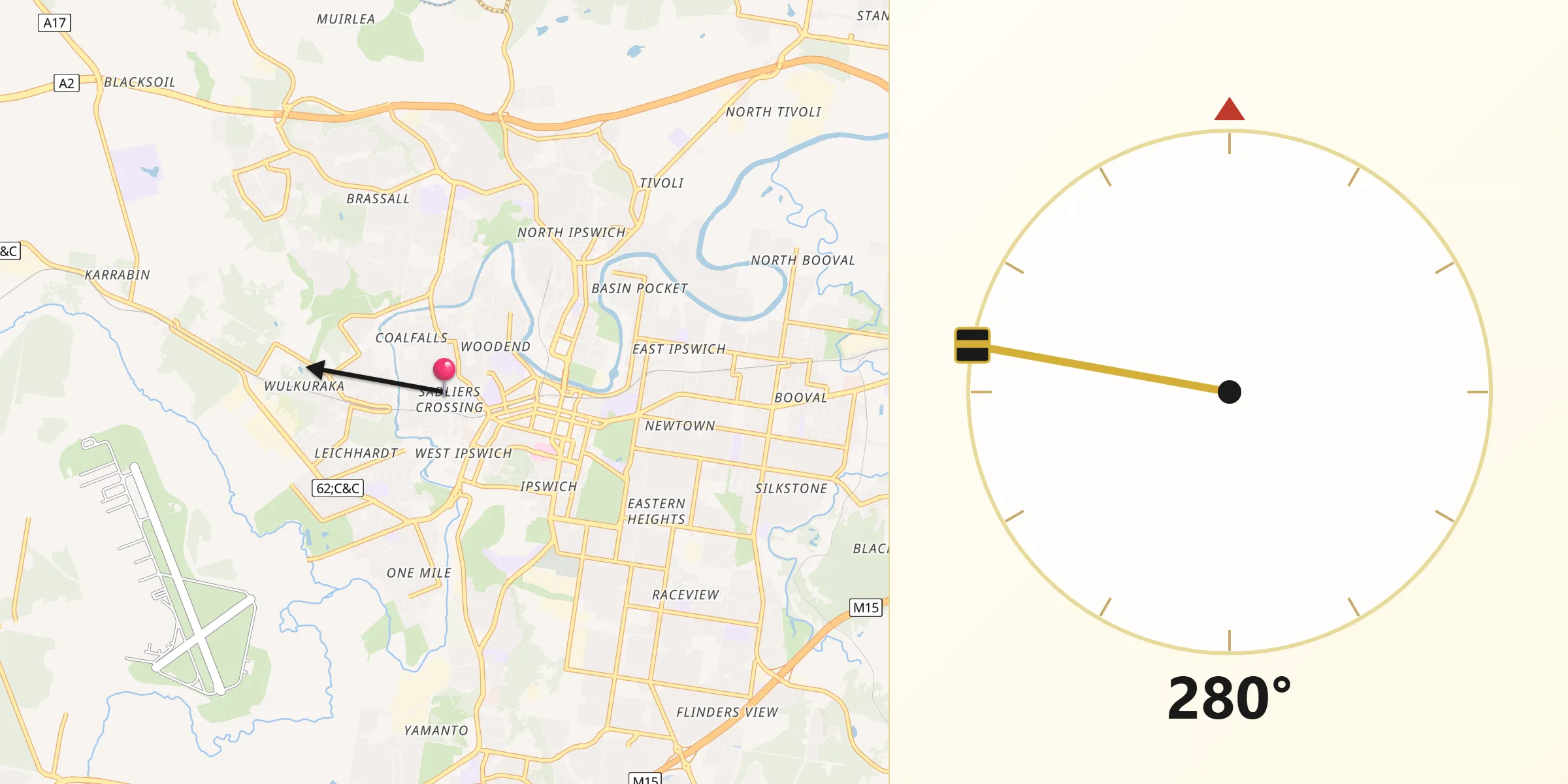 Qibla Direction from Sadliers Crossing