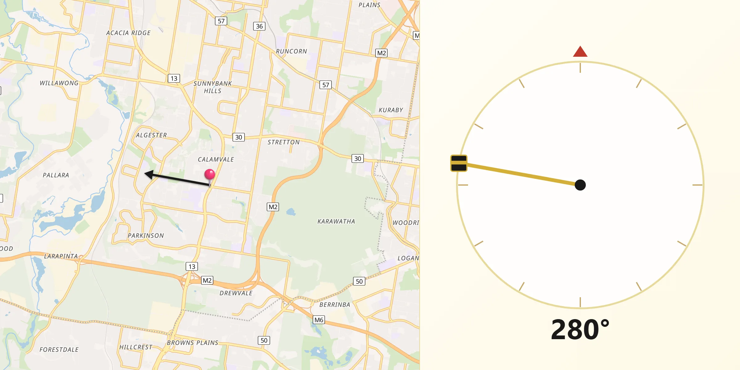 Qibla Direction from Calamvale