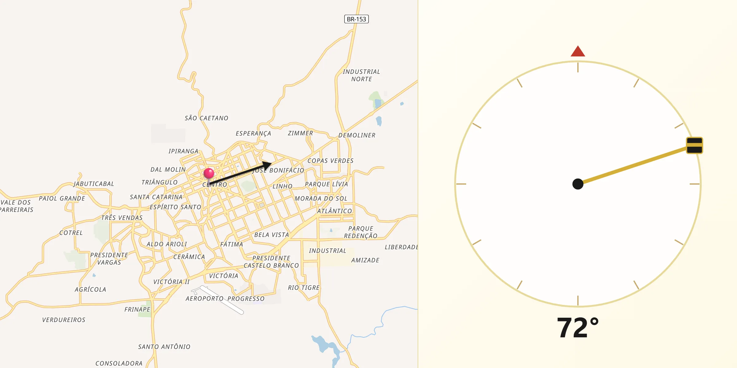 Direção da Qibla a partir de Erechim
