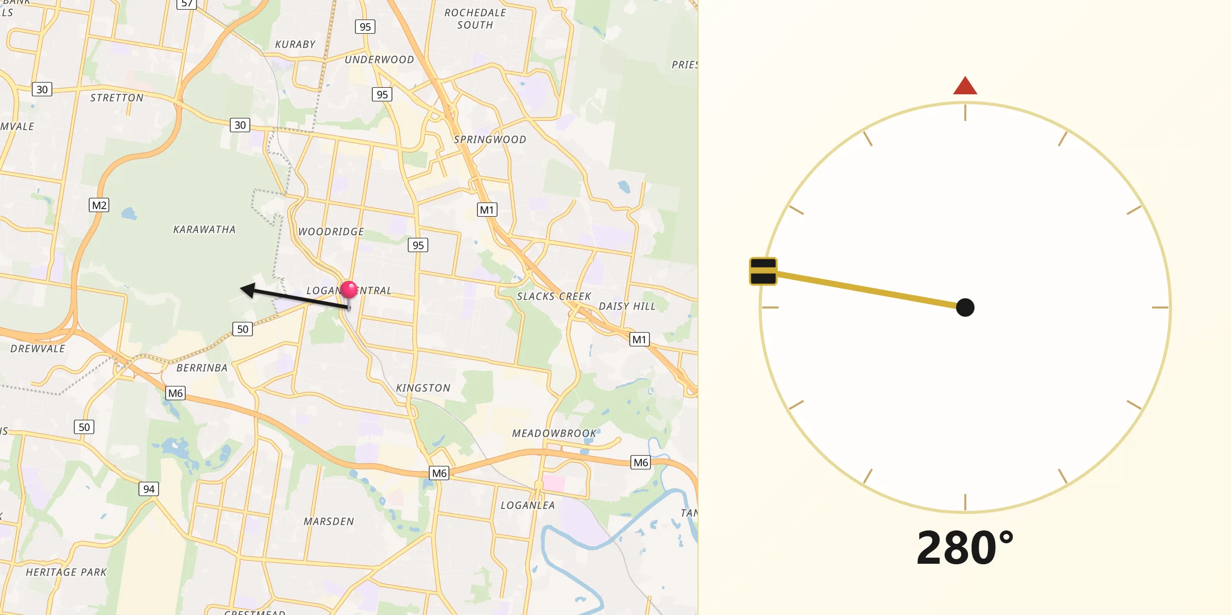 Qibla Direction from Logan Central