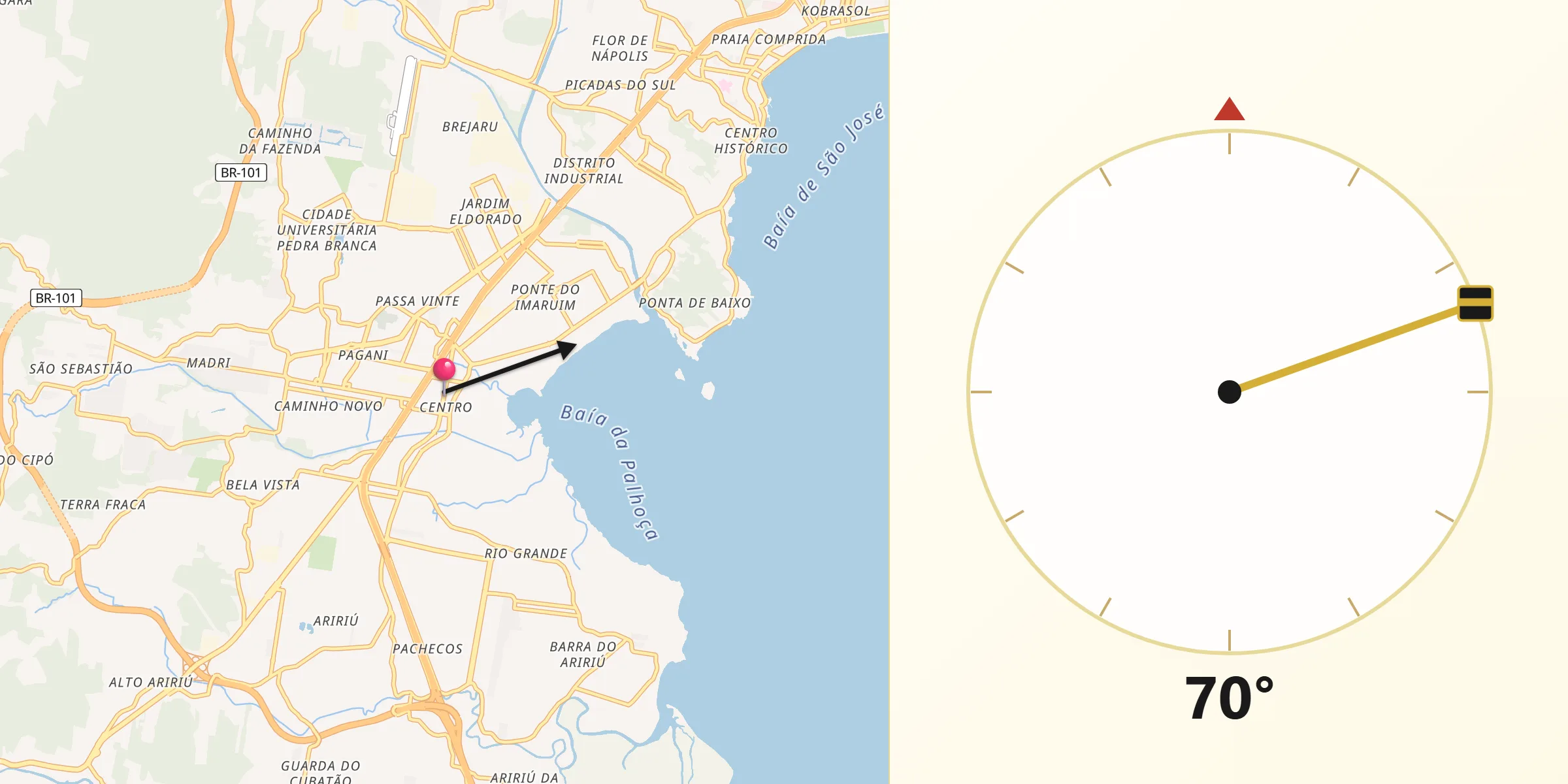 Direção da Qibla a partir de Palhoça