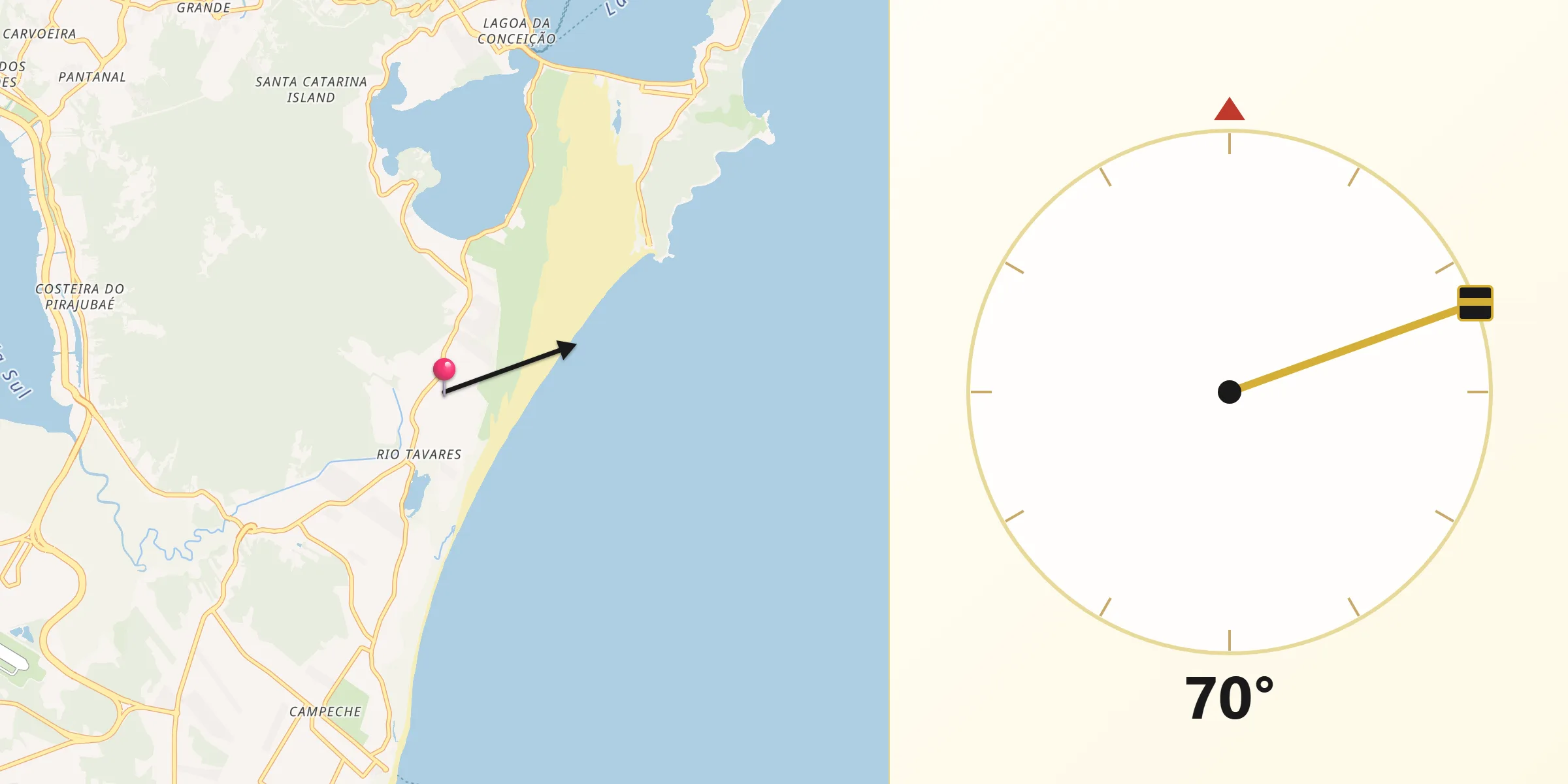 Direção da Qibla a partir de Rio Tavares