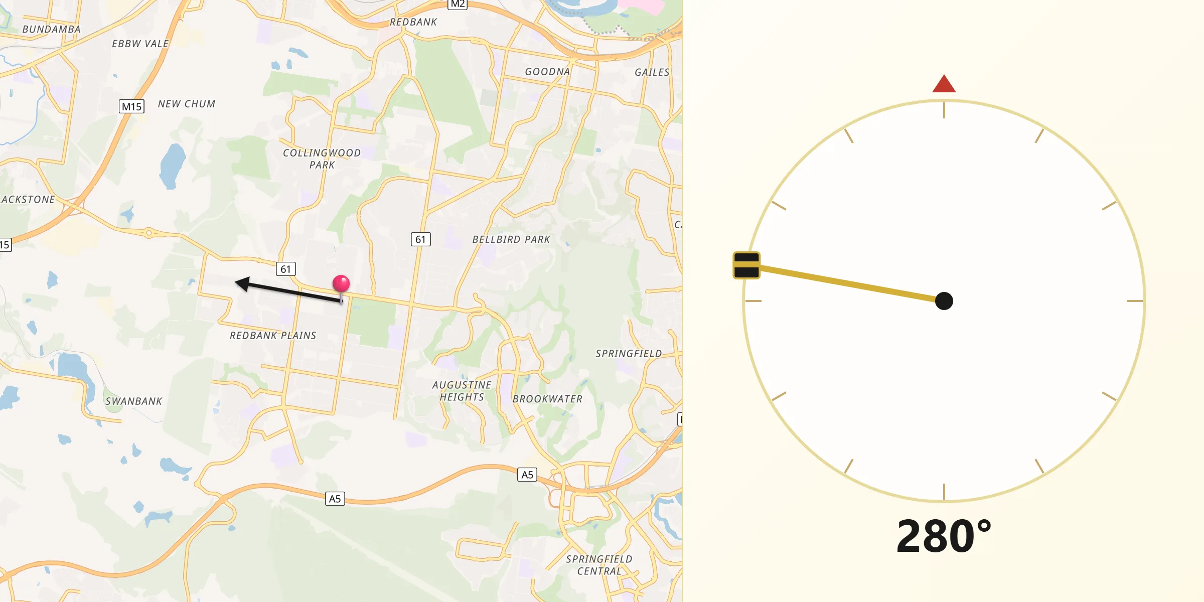 Qibla Direction from Redbank Plains