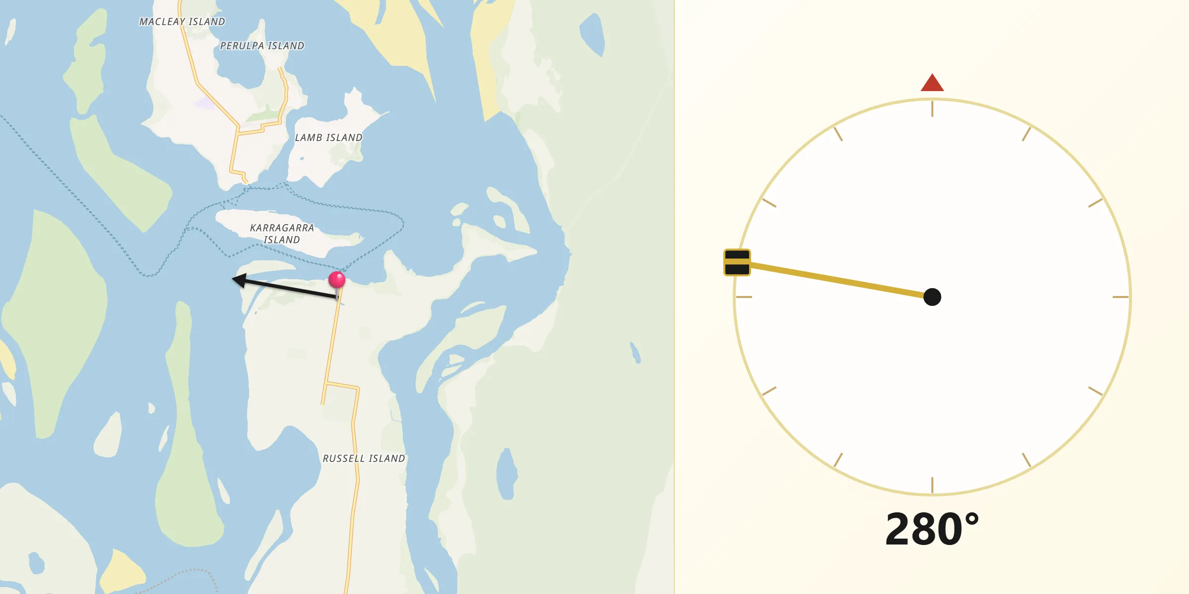 Qibla Direction from Russell Island