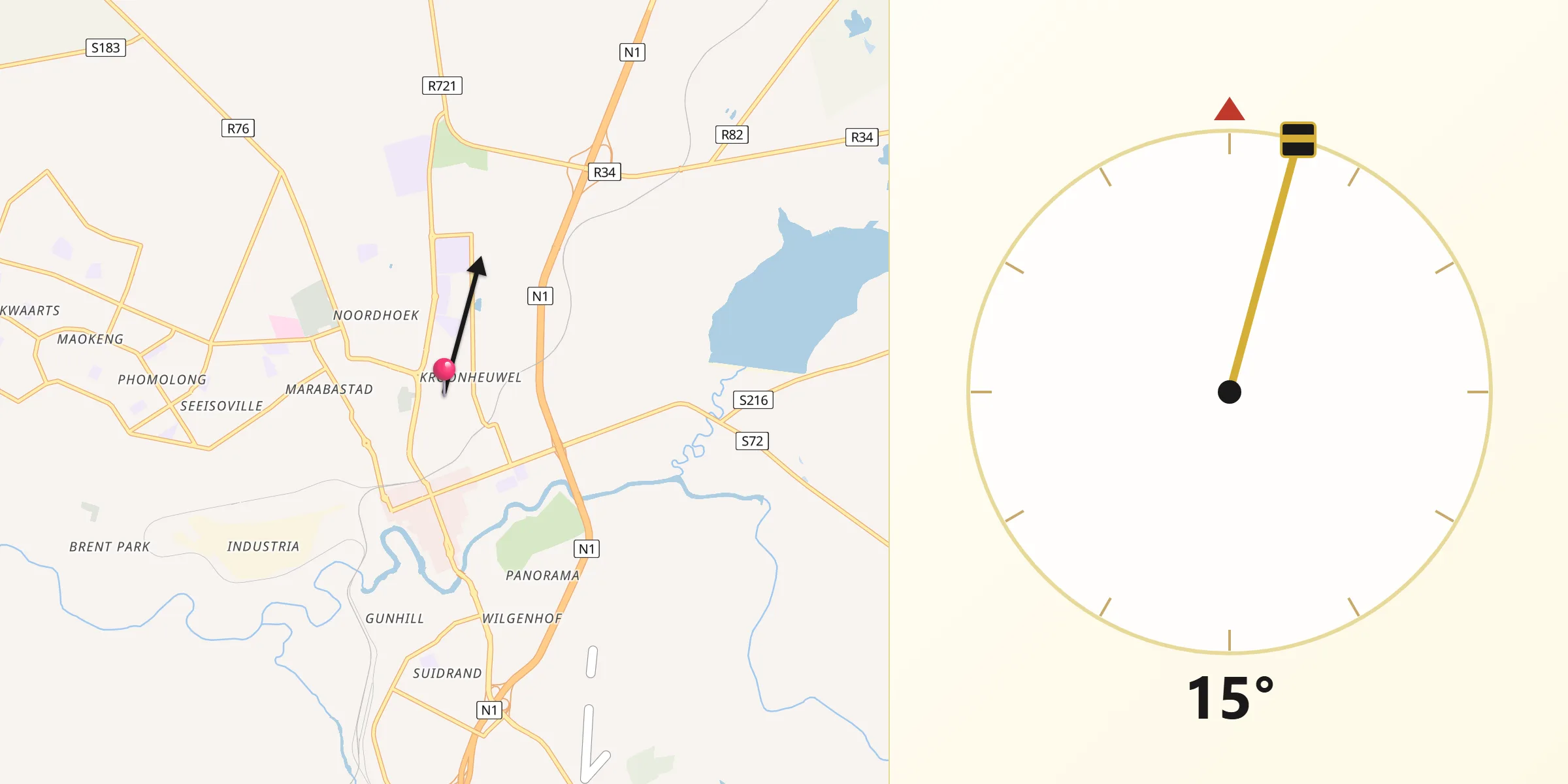 Qibla Direction from Kroonstad