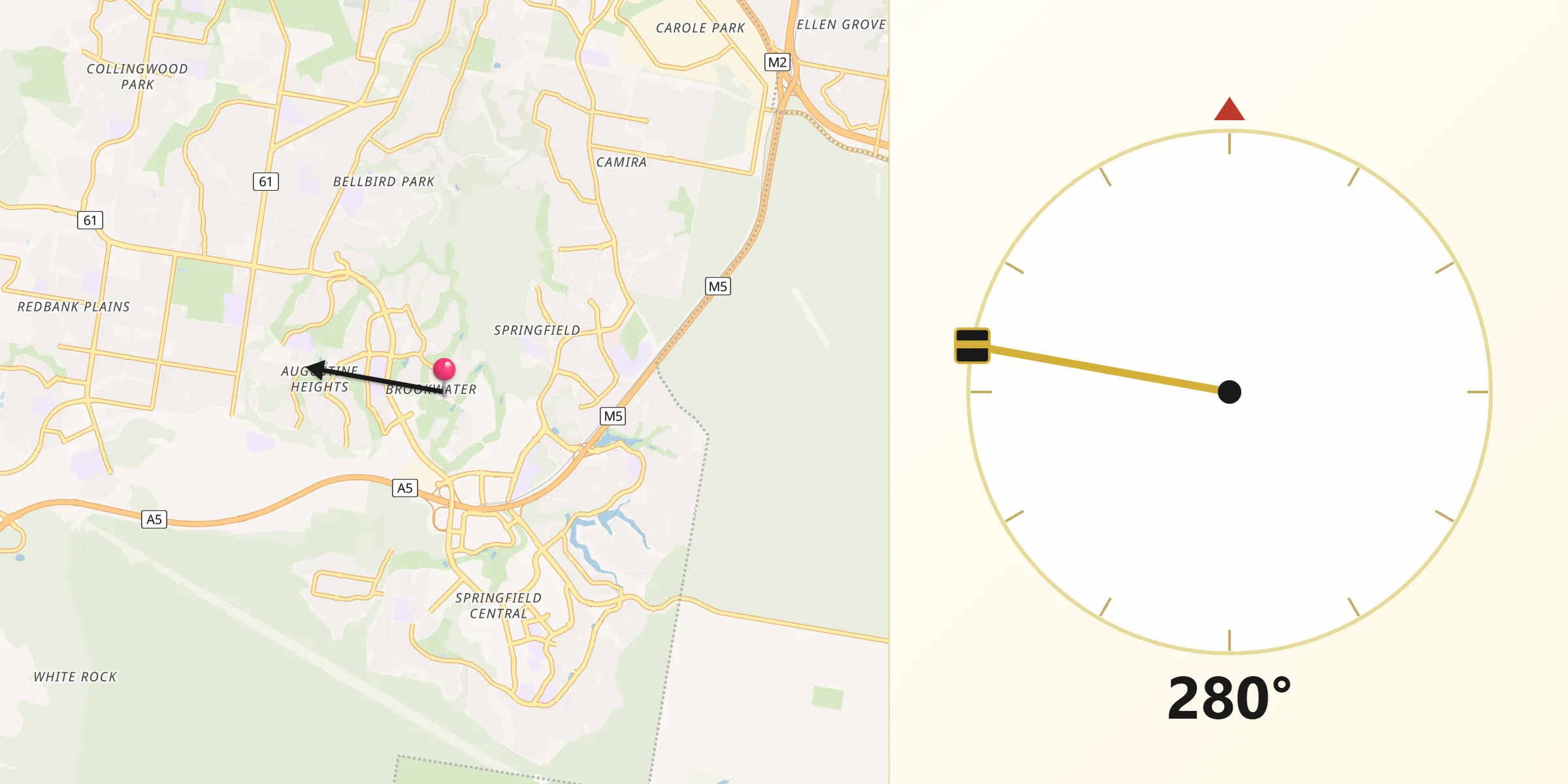 Qibla Direction from Brookwater