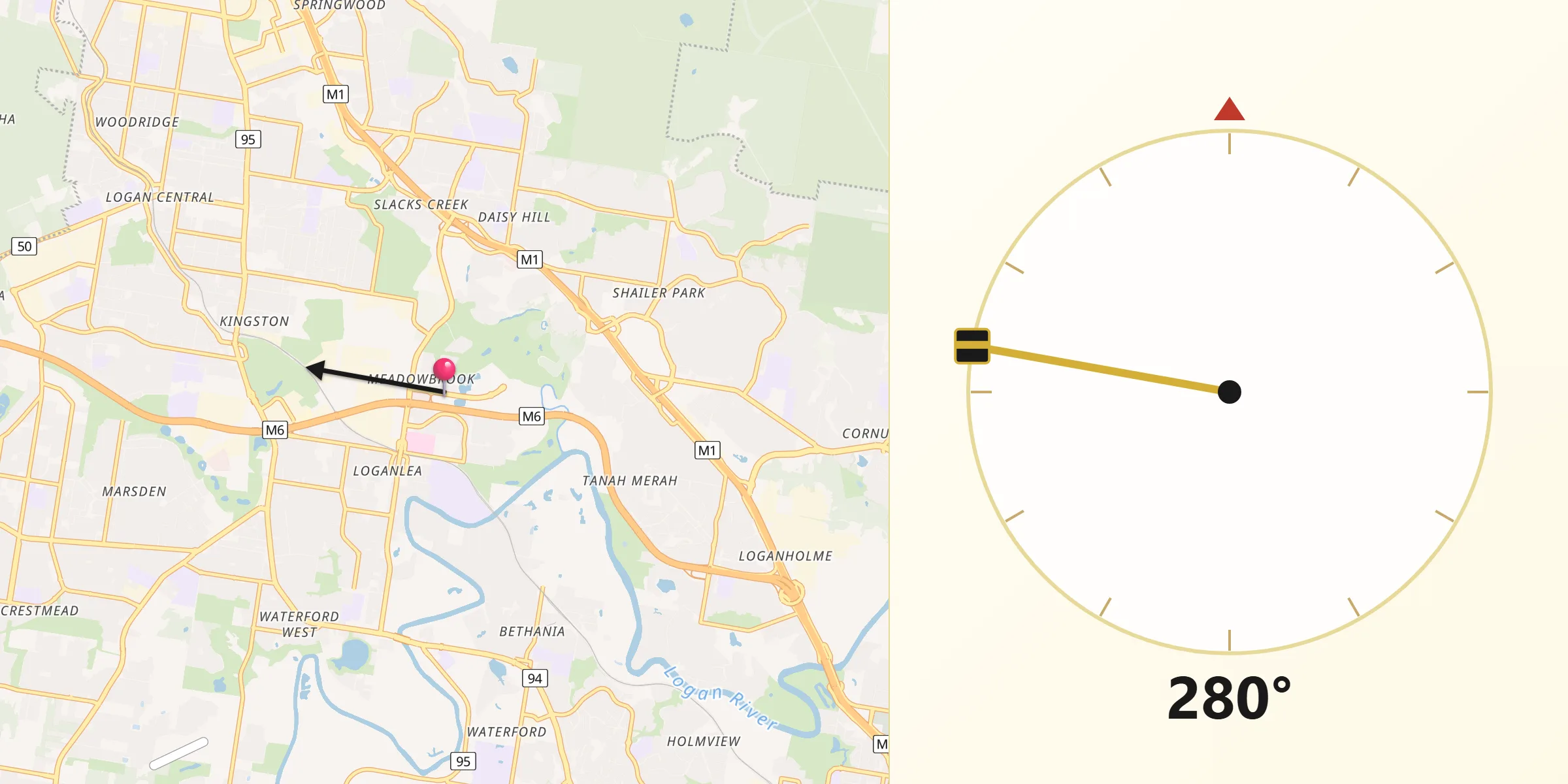 Qibla Direction from Meadowbrook