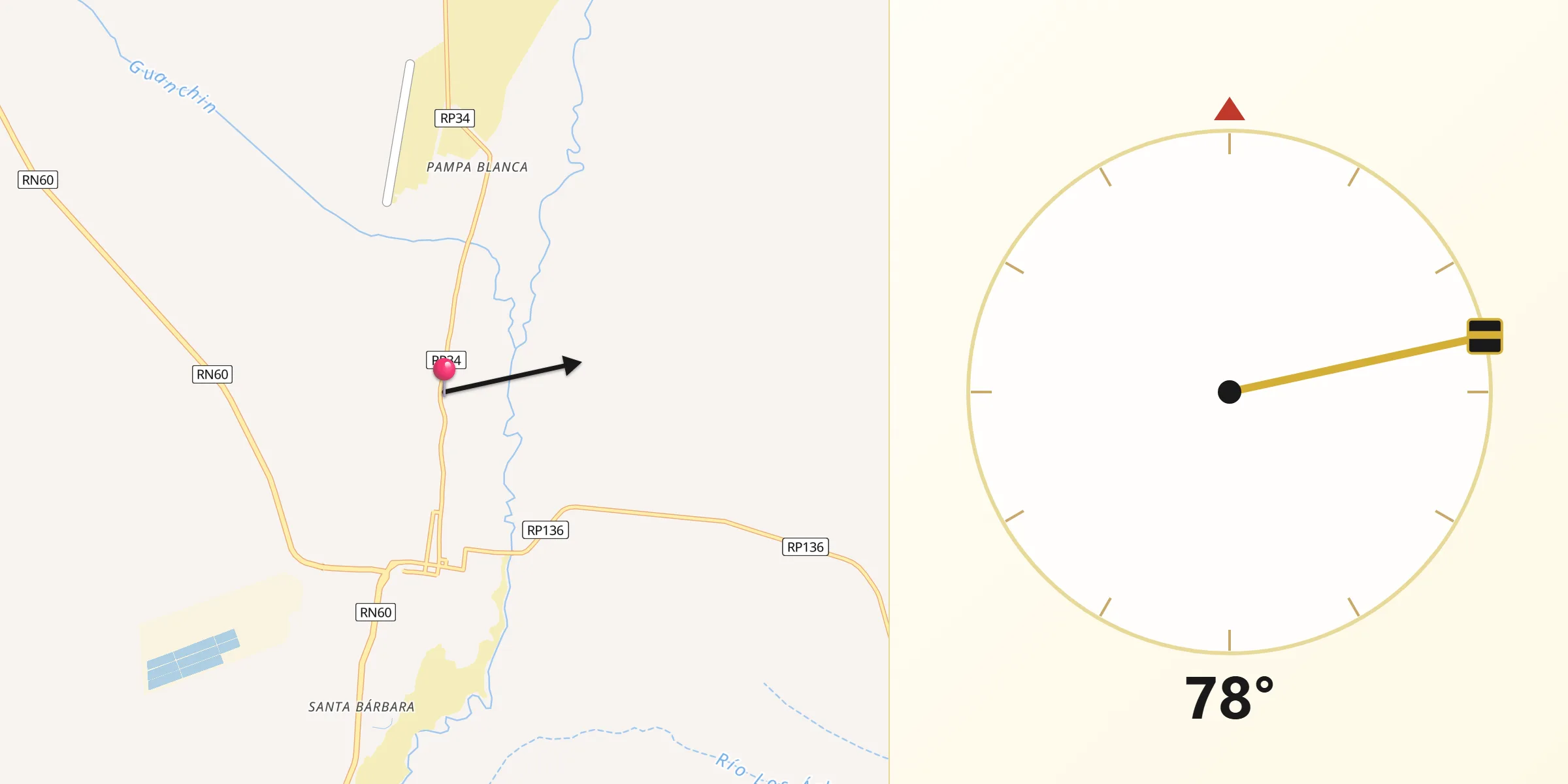 Dirección de la Qibla desde Fiambalá