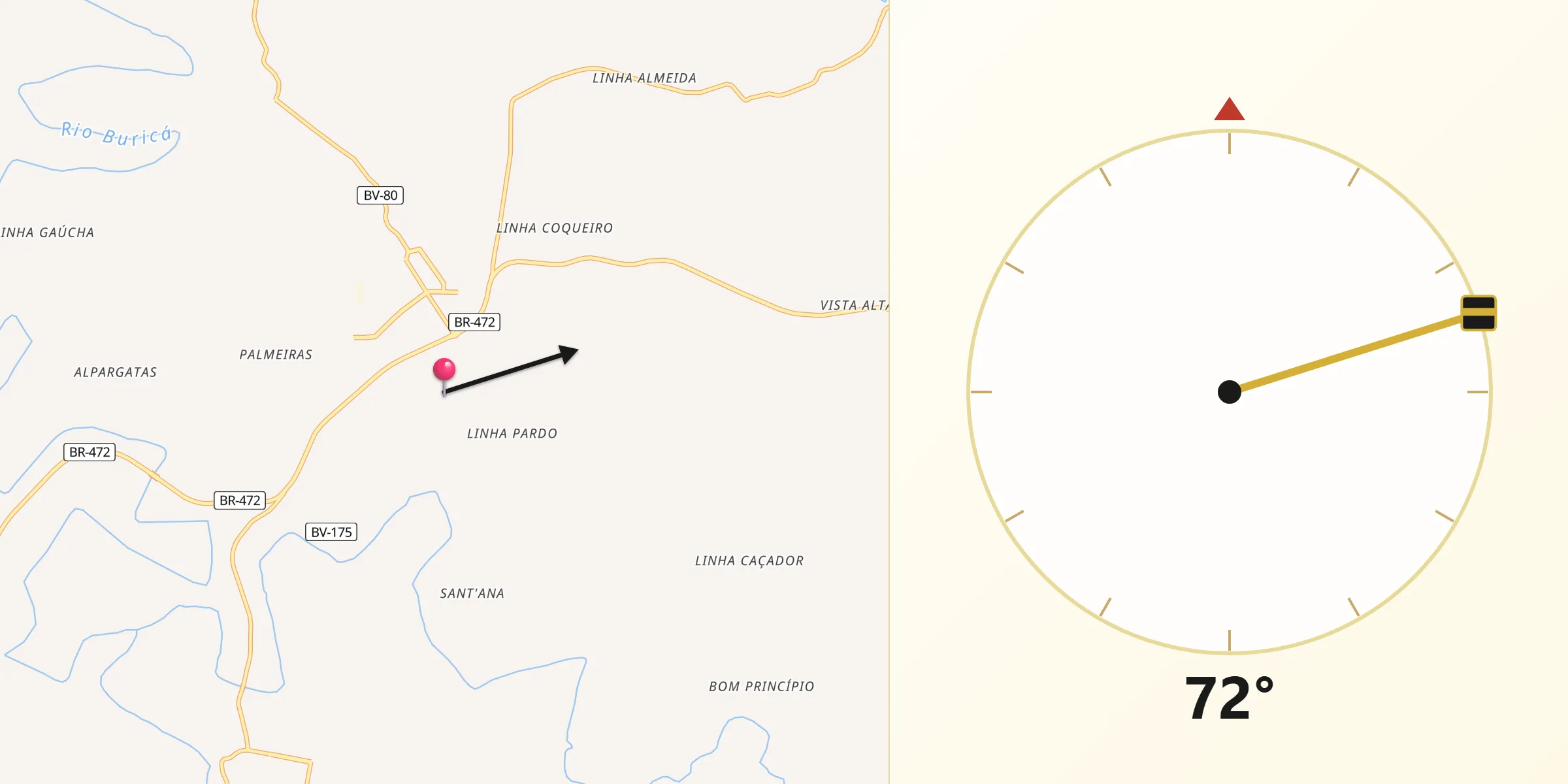 Direção da Qibla a partir de Boa Vista do Buricá