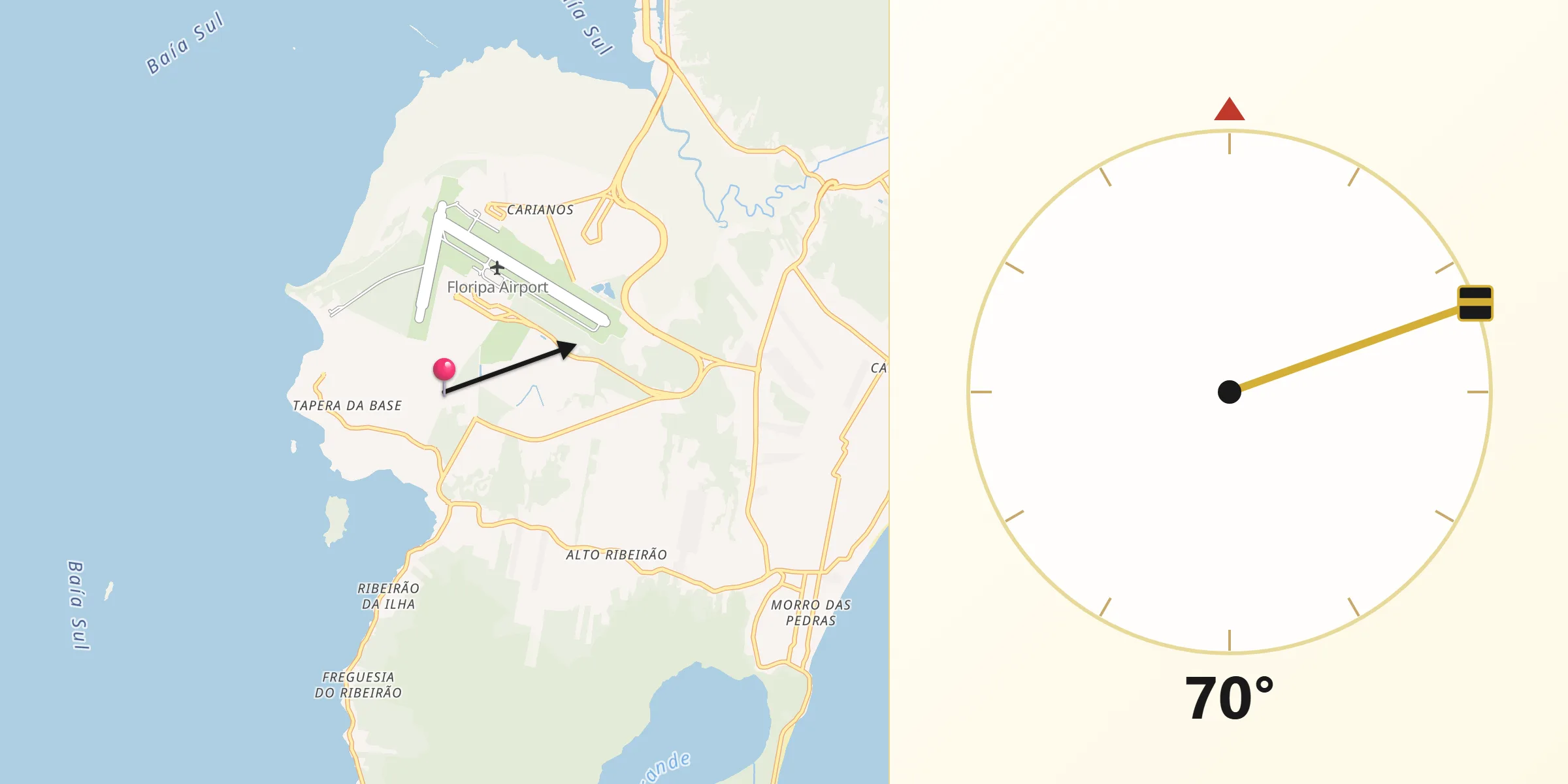 Direção da Qibla a partir de Tapera