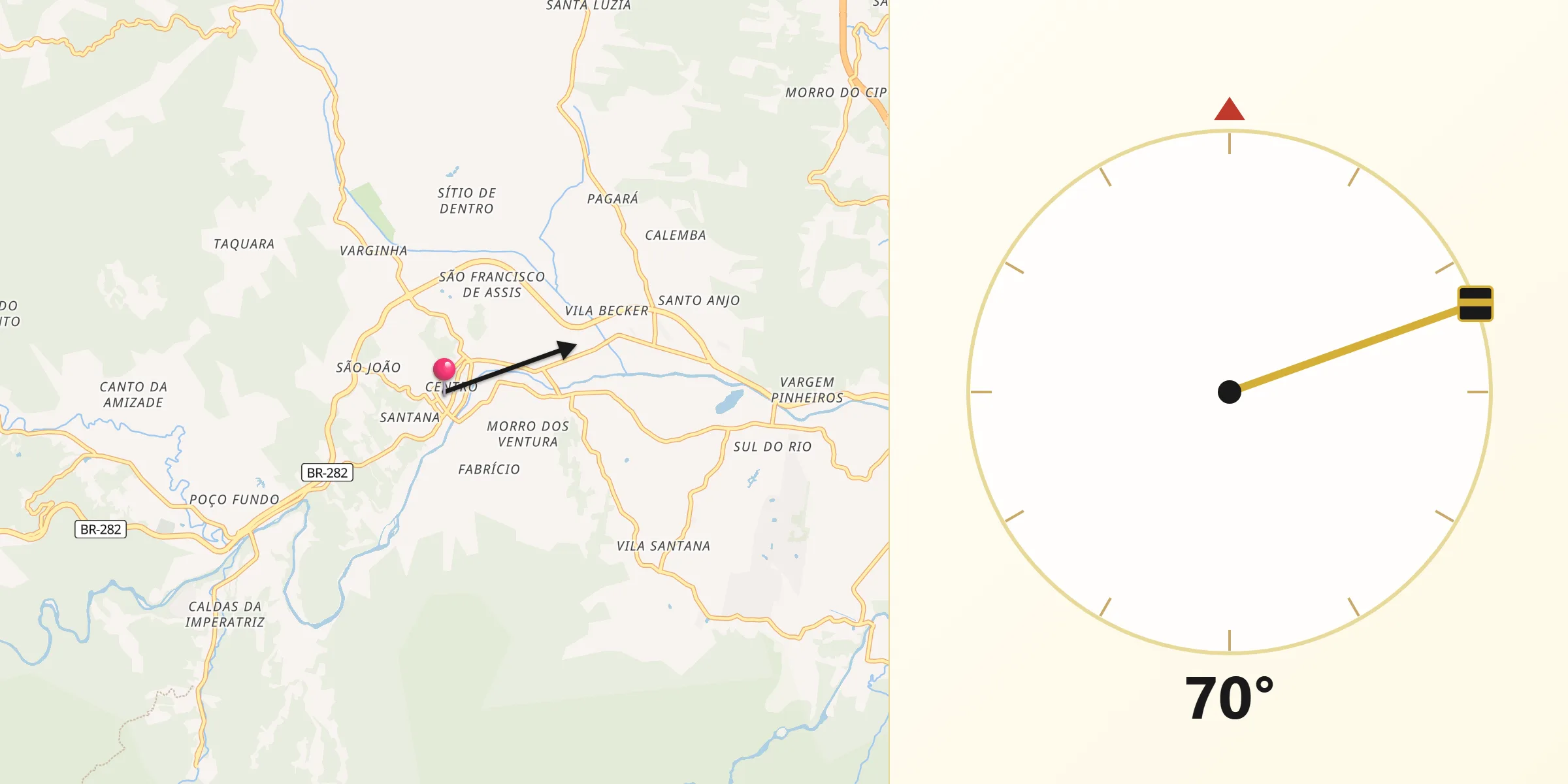 Direção da Qibla a partir de Santo Amaro da Imperatriz