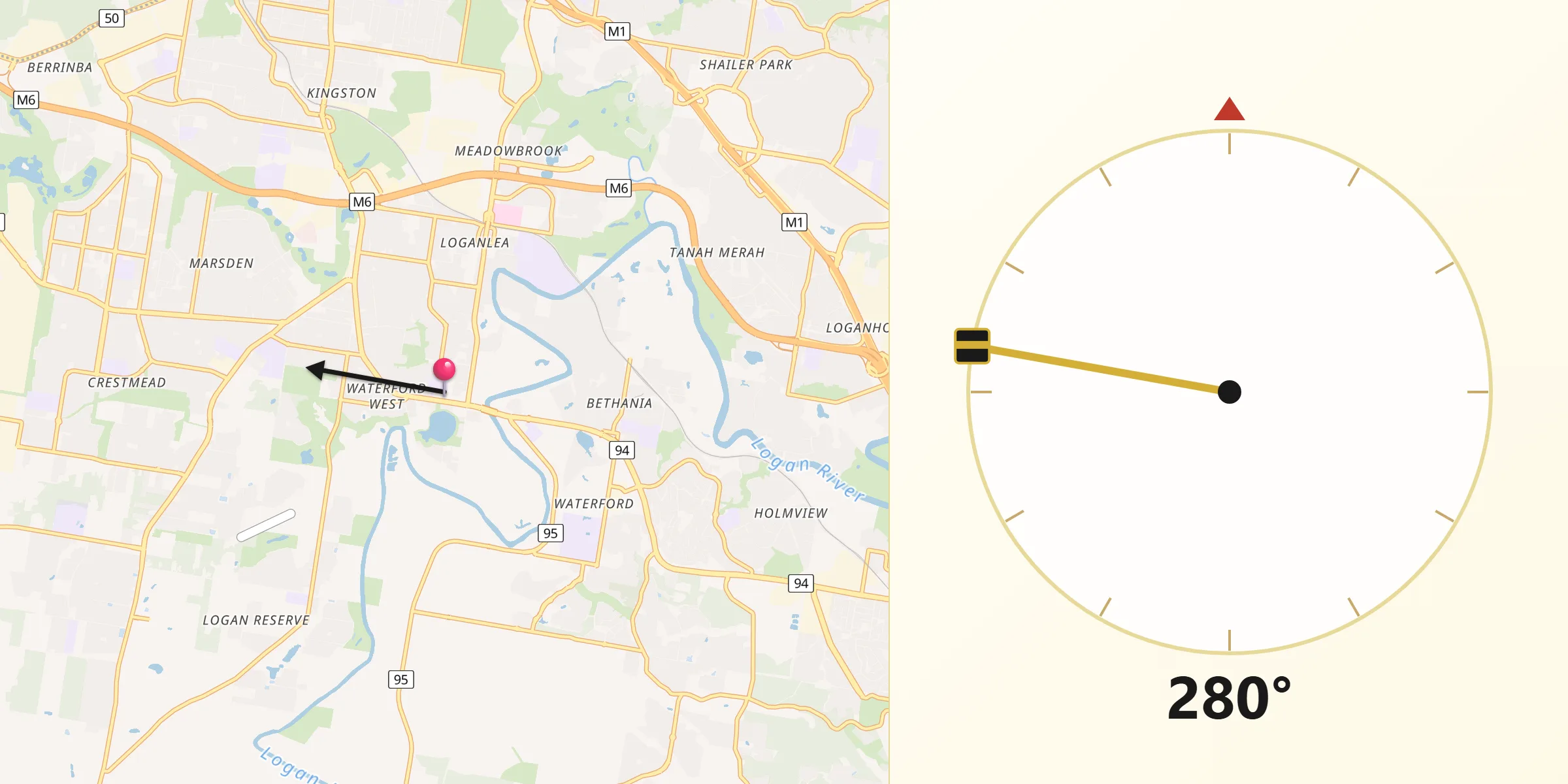 Qibla Direction from Waterford West