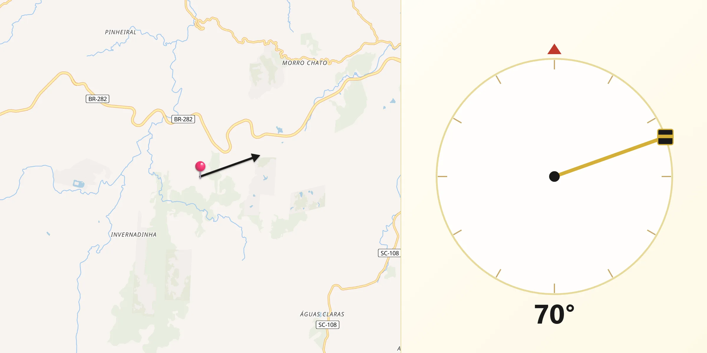 Direção da Qibla a partir de Rancho Queimado