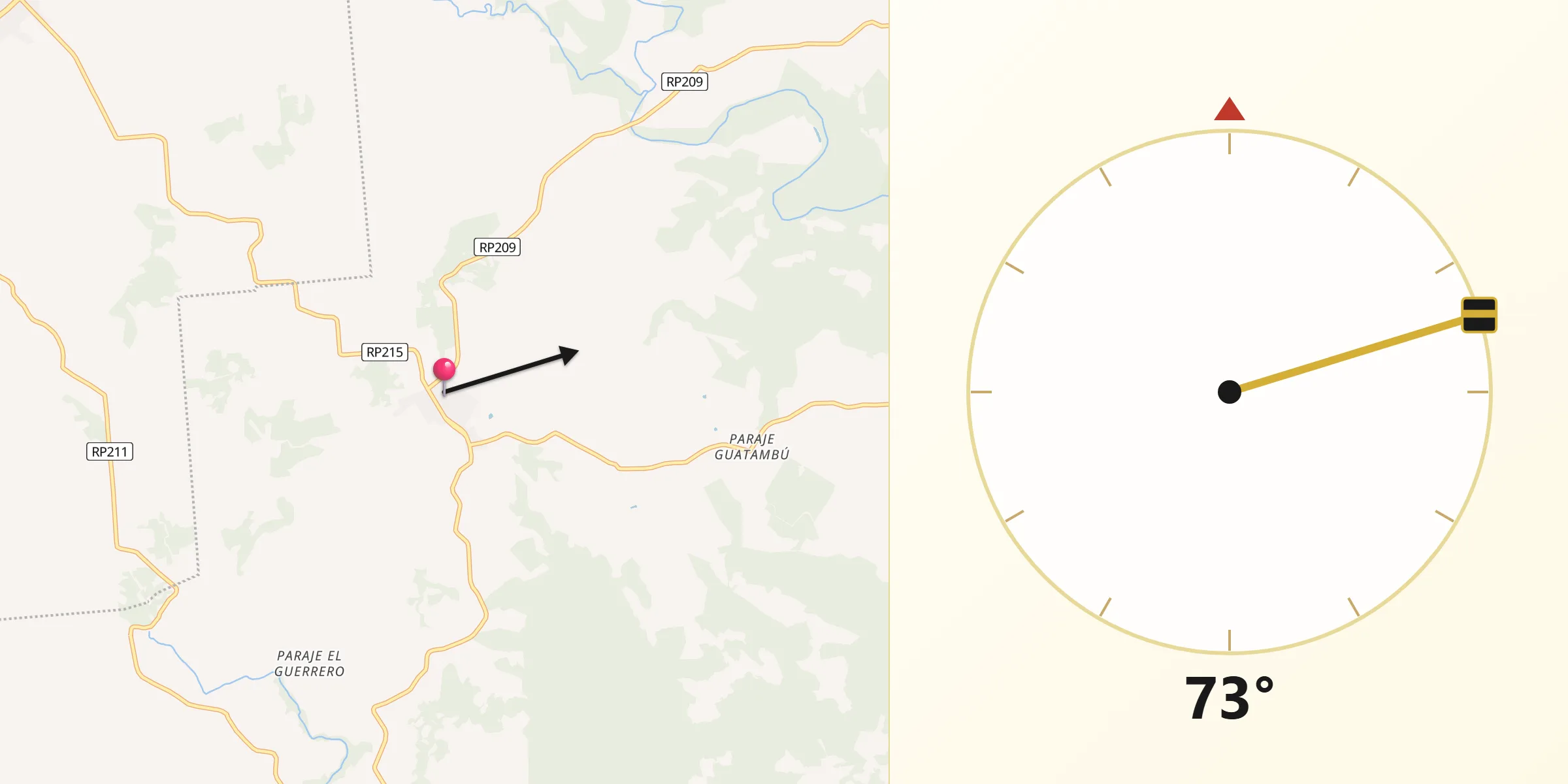 Dirección de la Qibla desde Mojón Grande