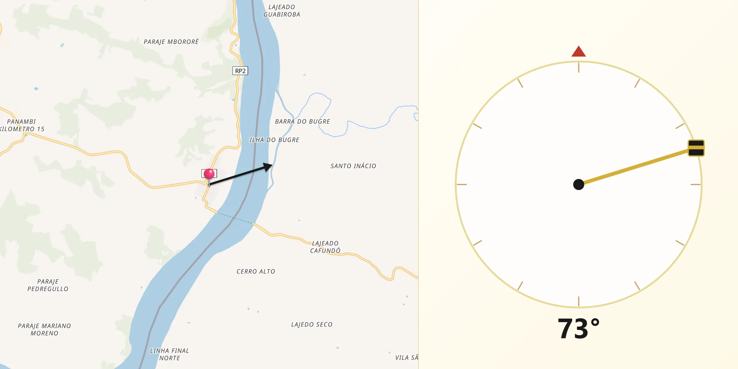 Dirección de la Qibla desde Panambí