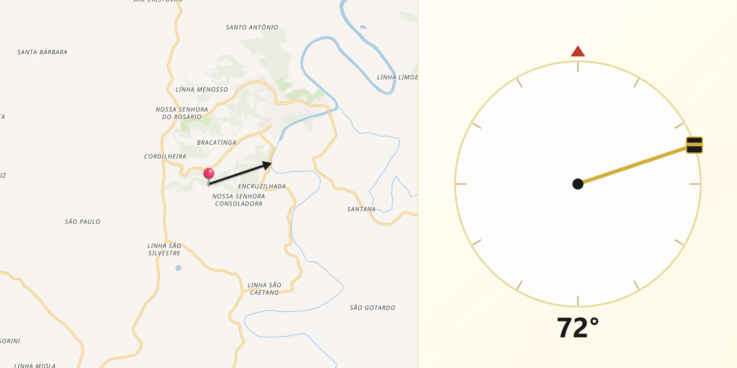 Direção da Qibla a partir de Paim Filho