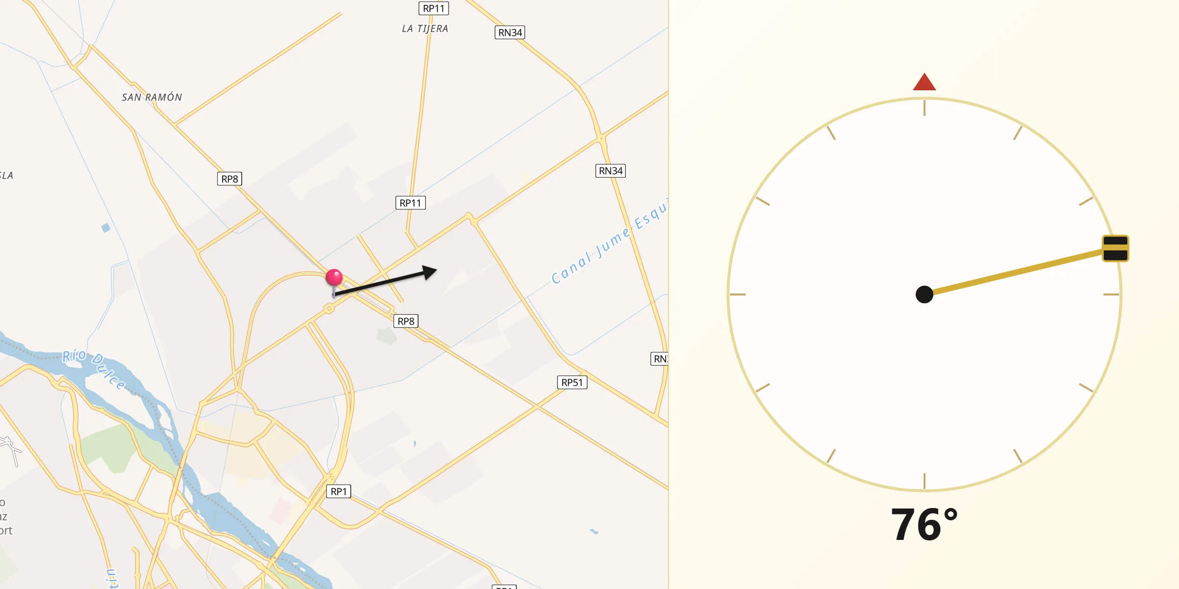 Dirección de la Qibla desde La Banda