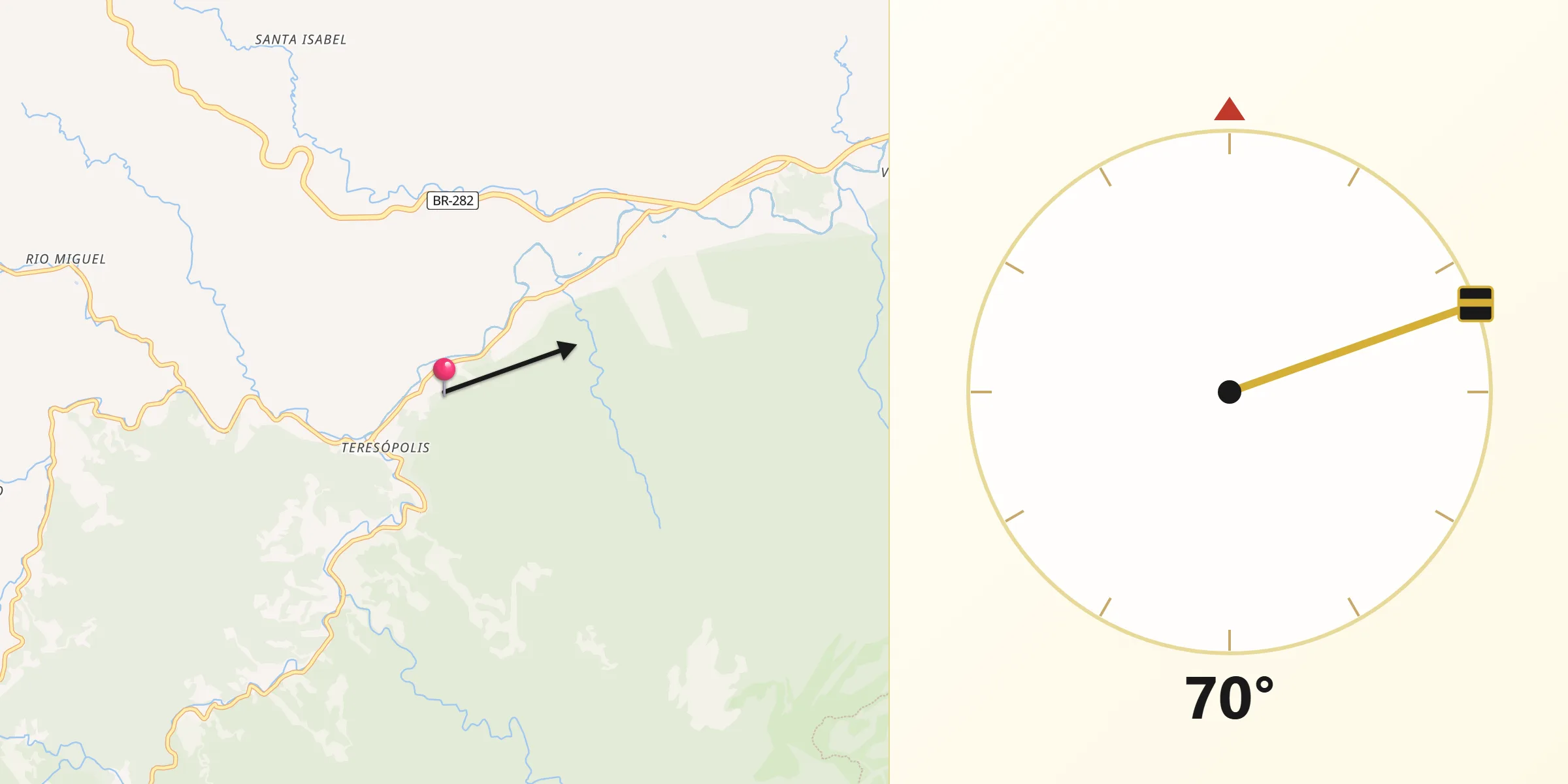 Direção da Qibla a partir de Águas Mornas