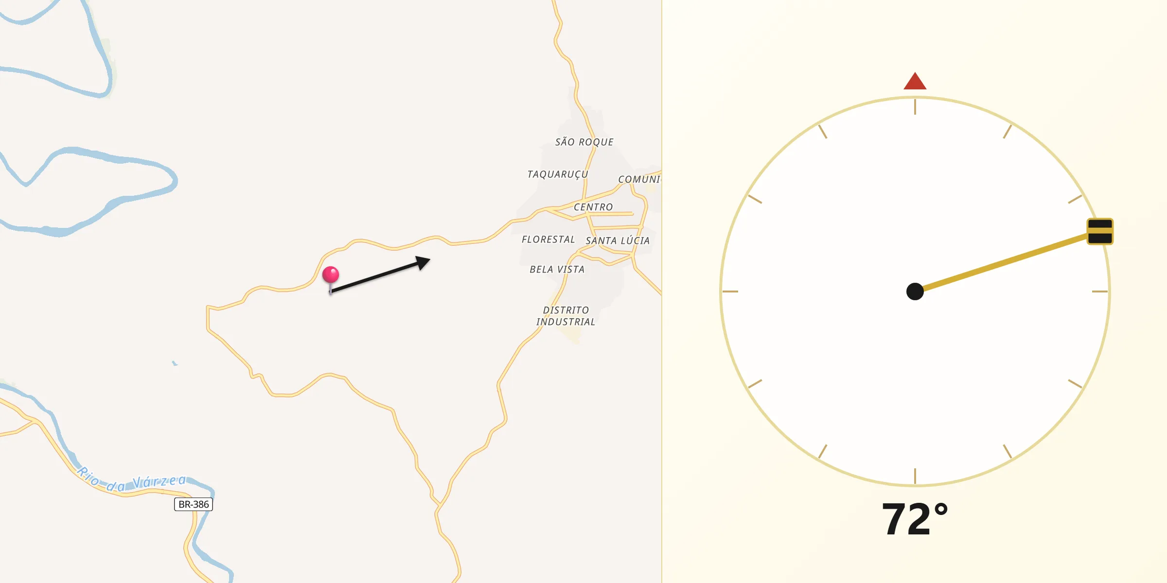 Direção da Qibla a partir de Novo Xingu